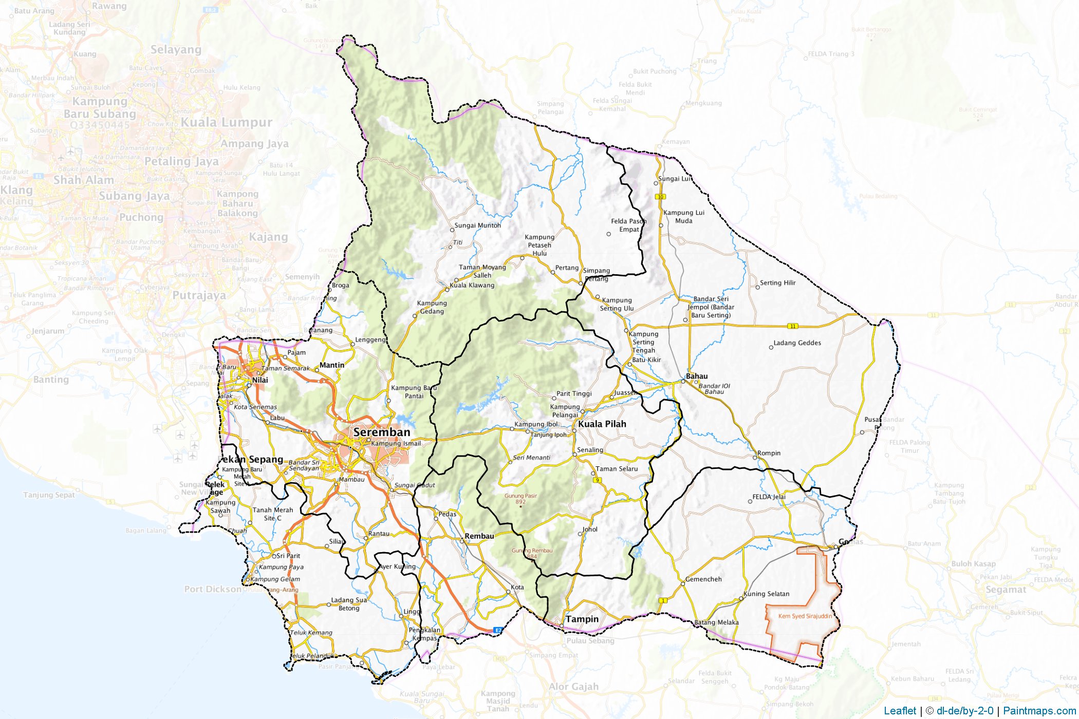 Muestras de recorte de mapas Negeri Sembilan (Malasia)-1