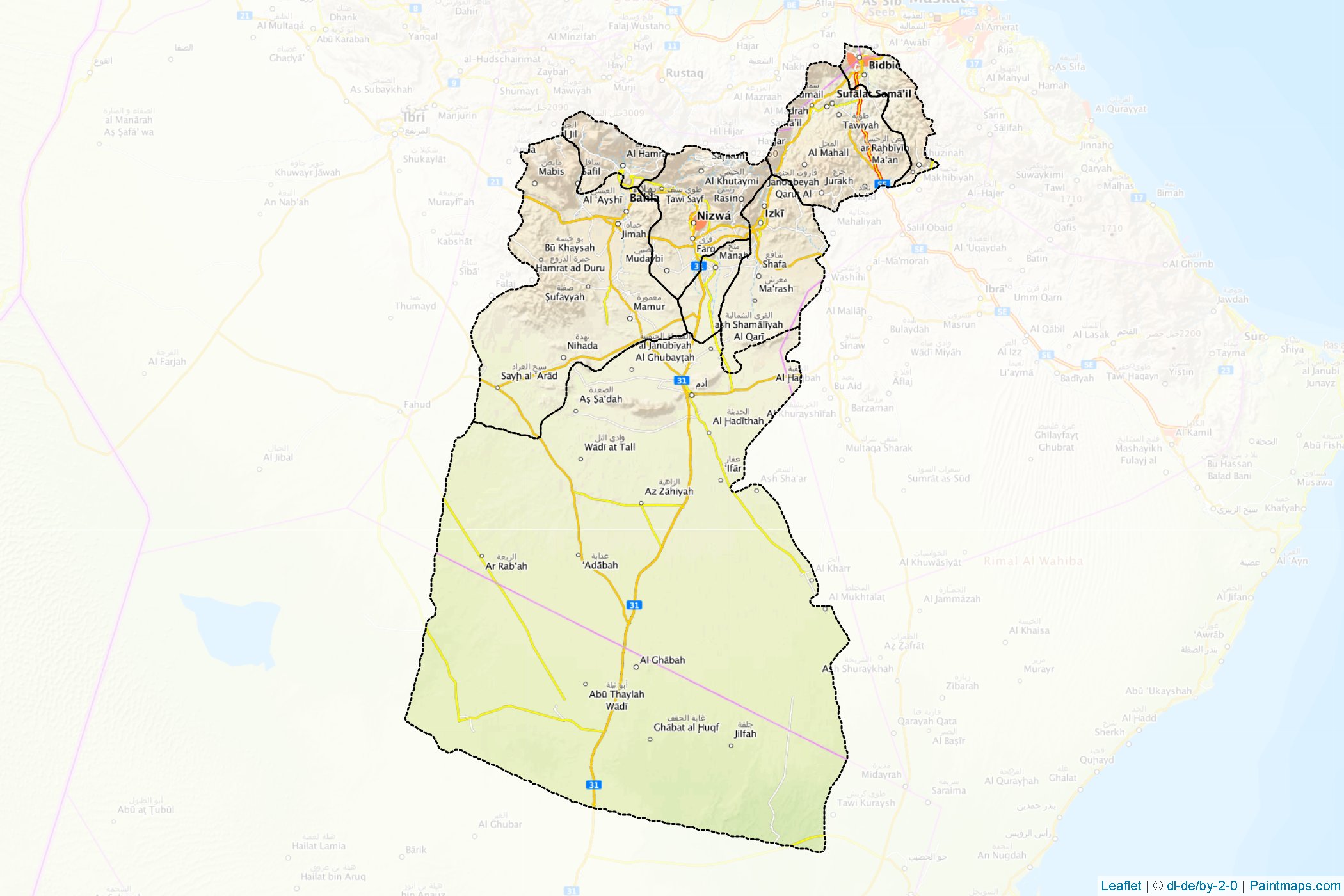 Muestras de recorte de mapas Ad Dakhliyah (Omán)-1