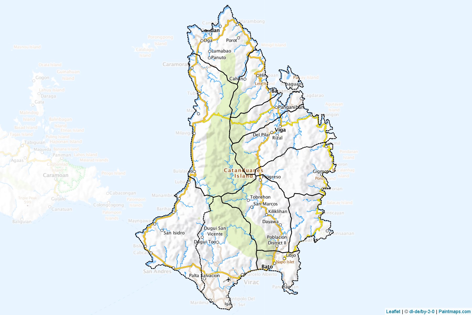 Sample maps of Catanduanes generated with map cropping (masking) tool.