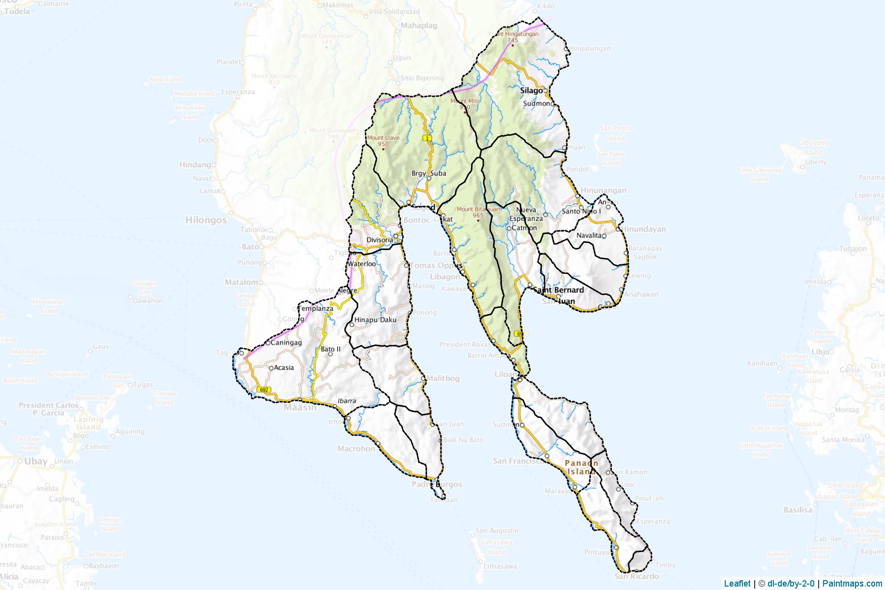 Muestras de recorte de mapas Southern Leyte (Filipinas)-1