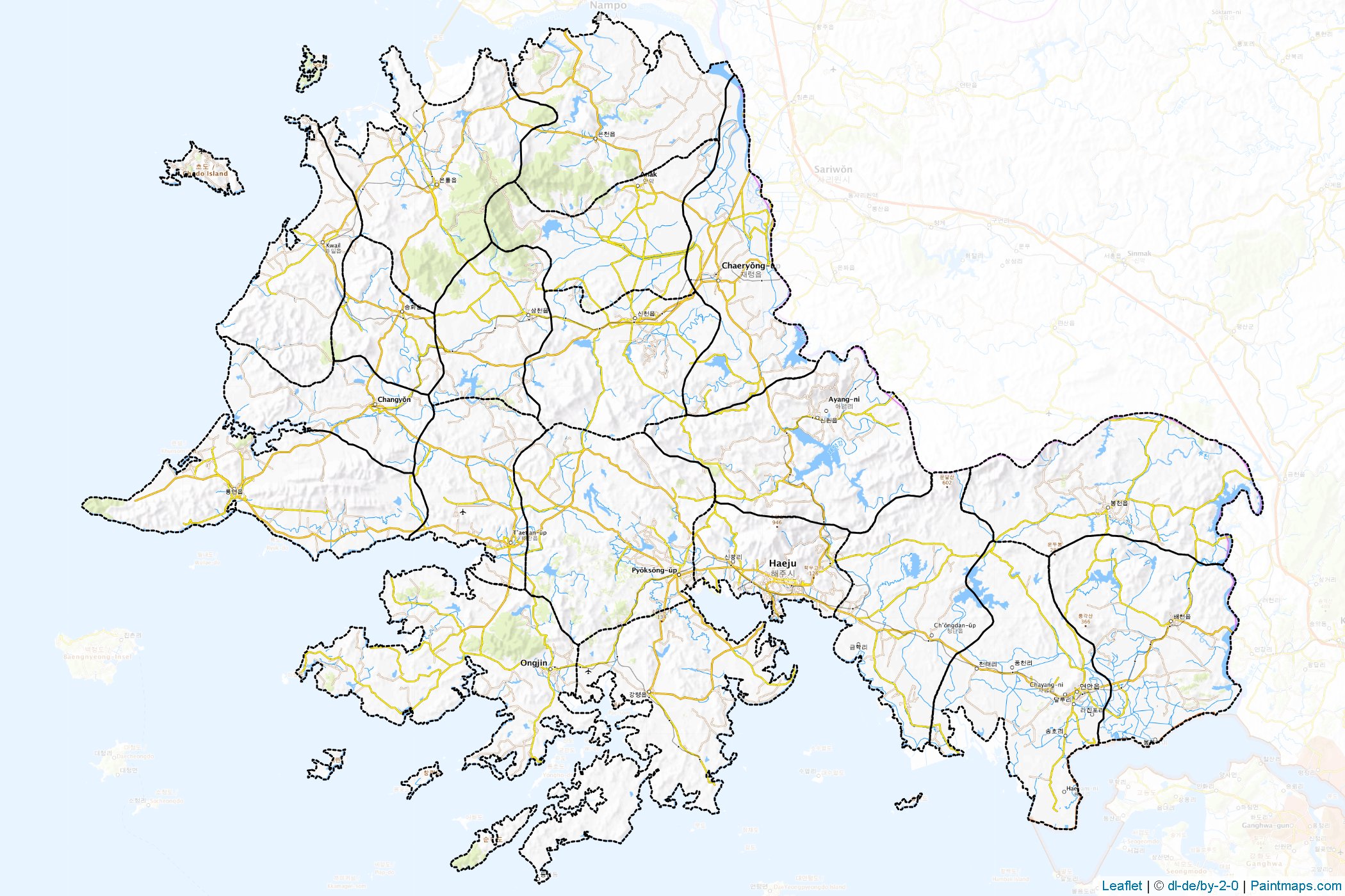 Muestras de recorte de mapas Hwanghae-namdo (Corea del Norte)-1