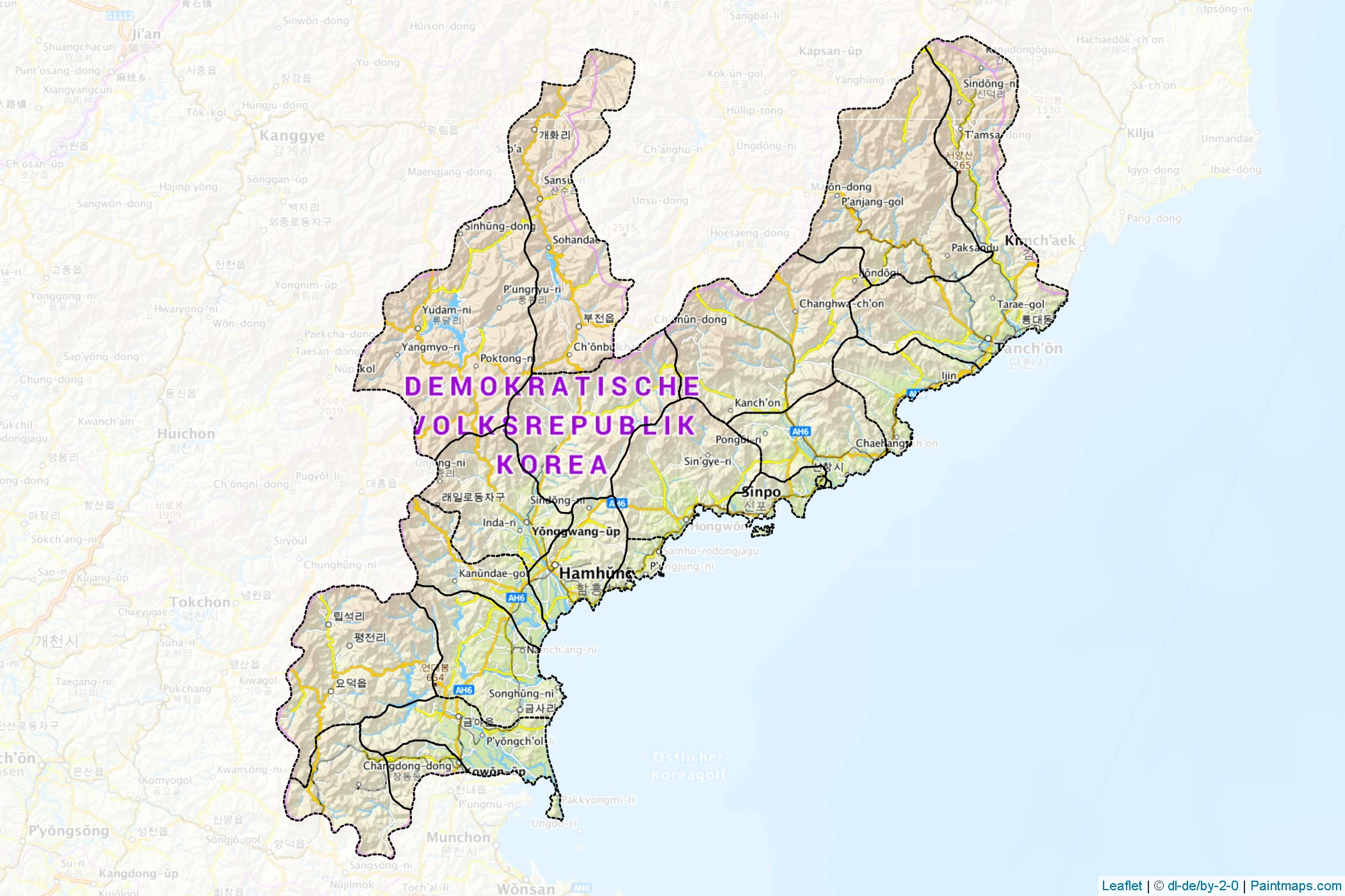 Muestras de recorte de mapas Hamgyŏng-namdo (Corea del Norte)-1