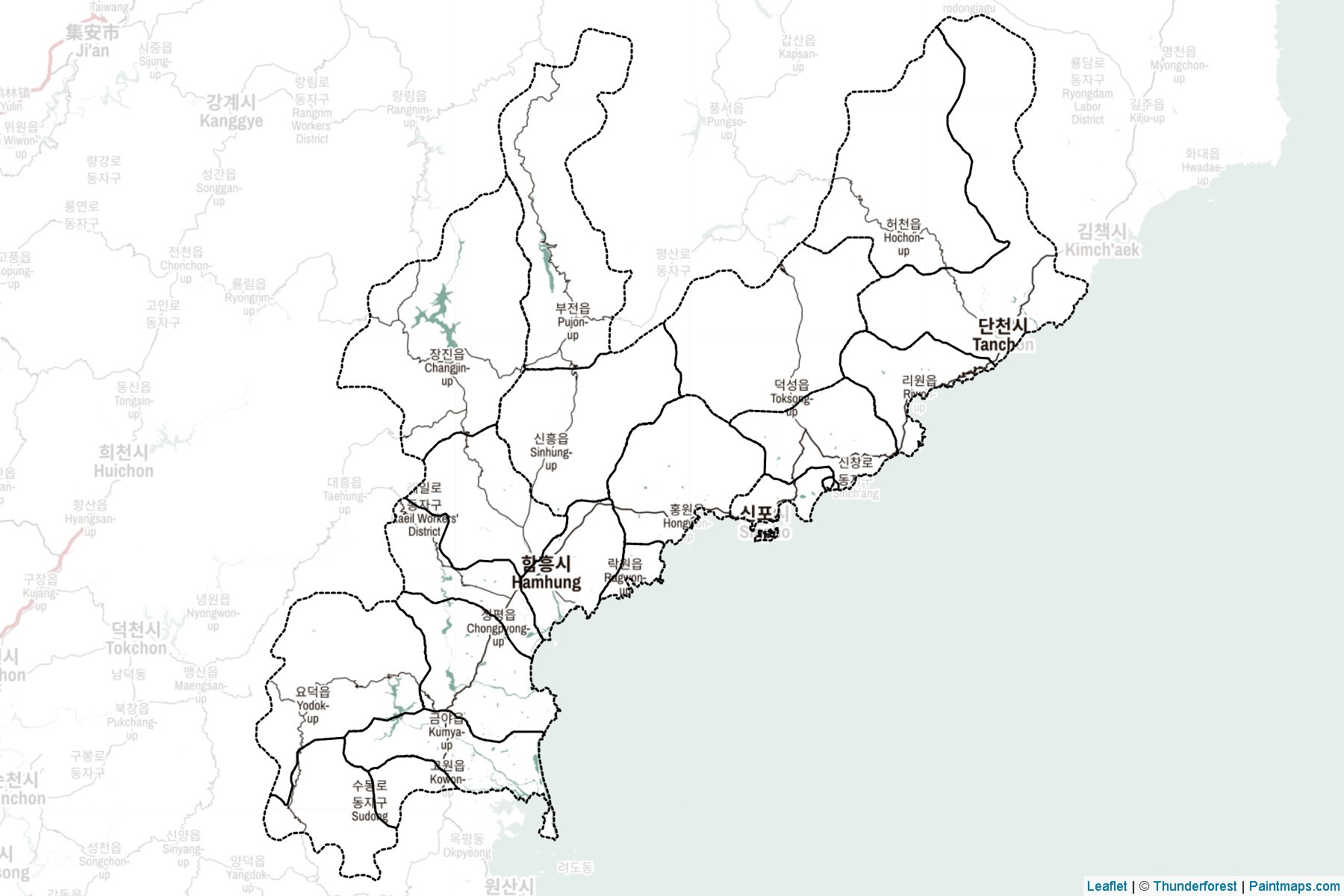 Muestras de recorte de mapas Hamgyŏng-namdo (Corea del Norte)-2