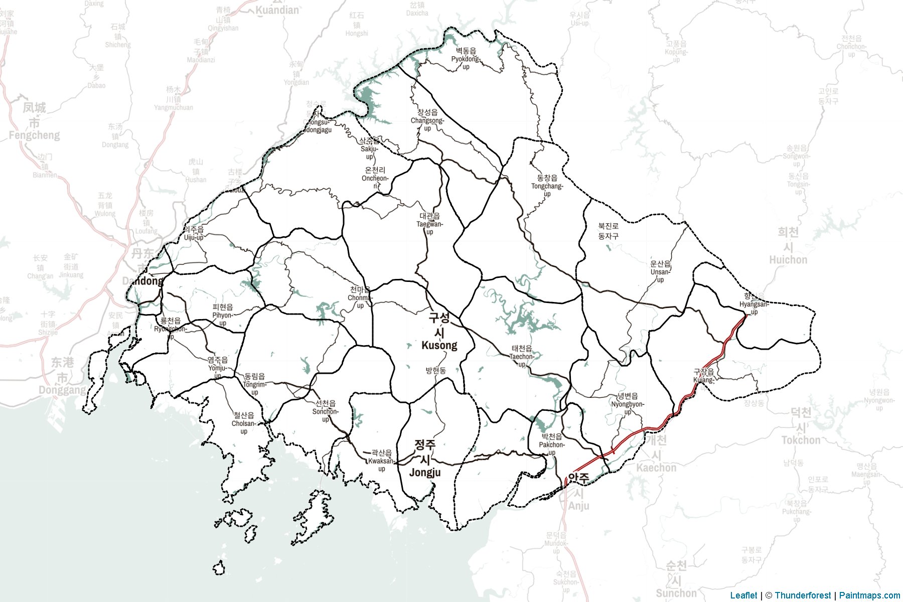 Muestras de recorte de mapas P'yŏngan-bukto (Corea del Norte)-2