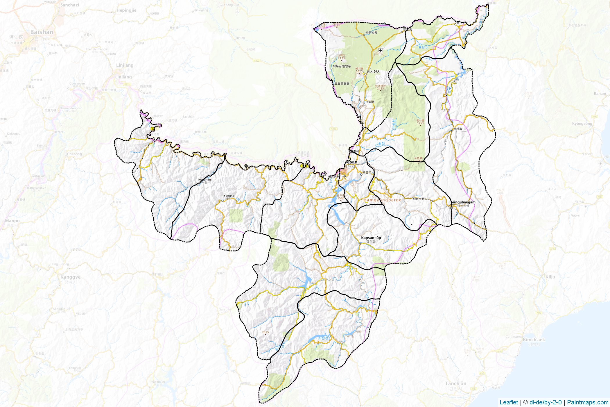 Muestras de recorte de mapas Ryanggang (Corea del Norte)-1