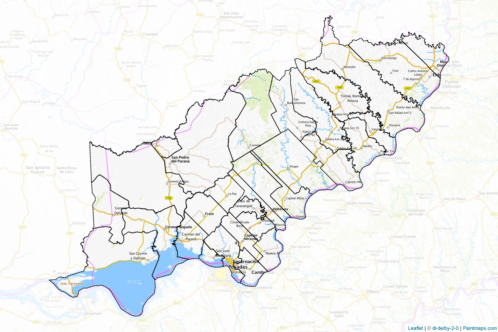 Muestras de recorte de mapas Itapúa (Paraguay)-1