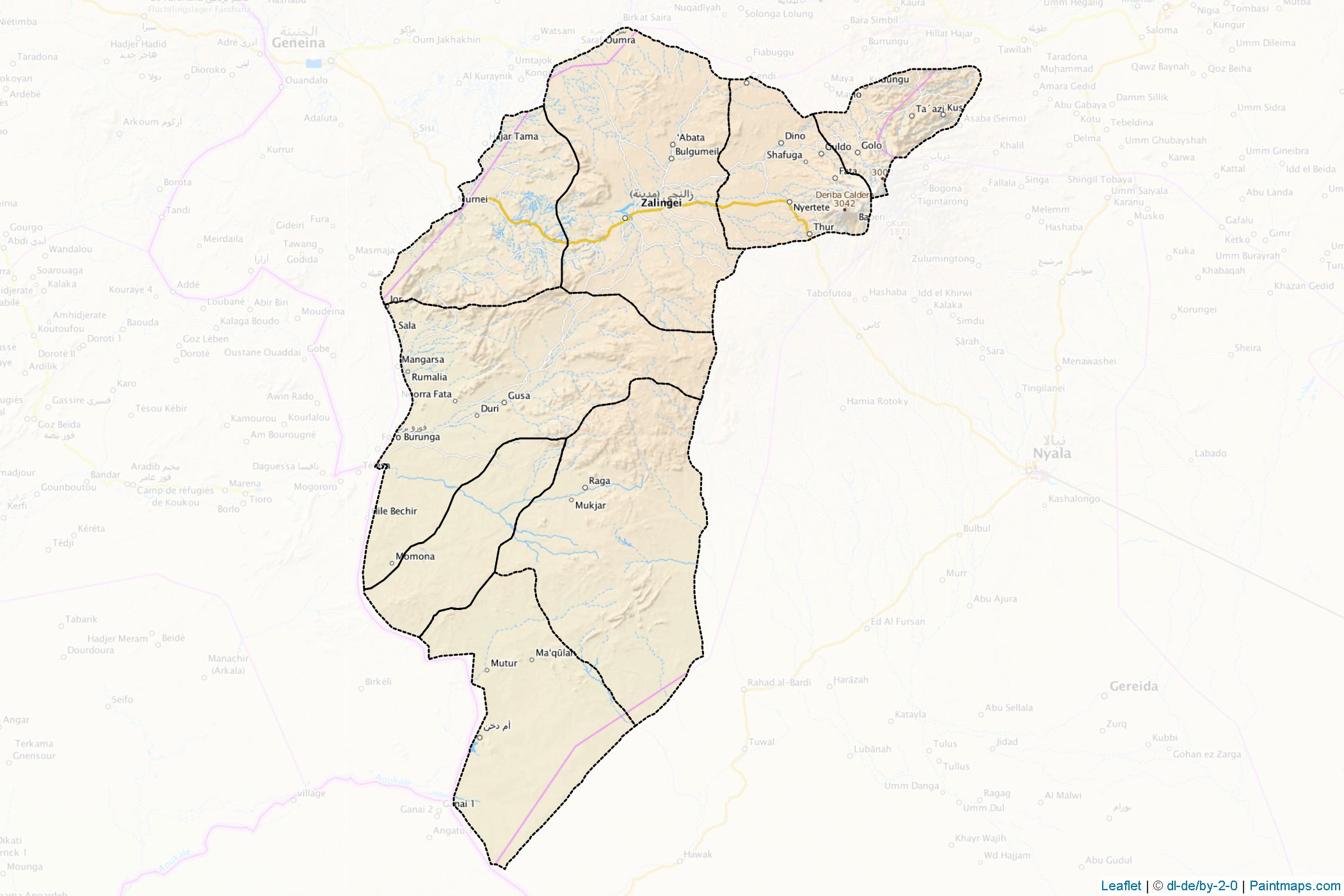 Muestras de recorte de mapas Central Darfur (Sudán)-1