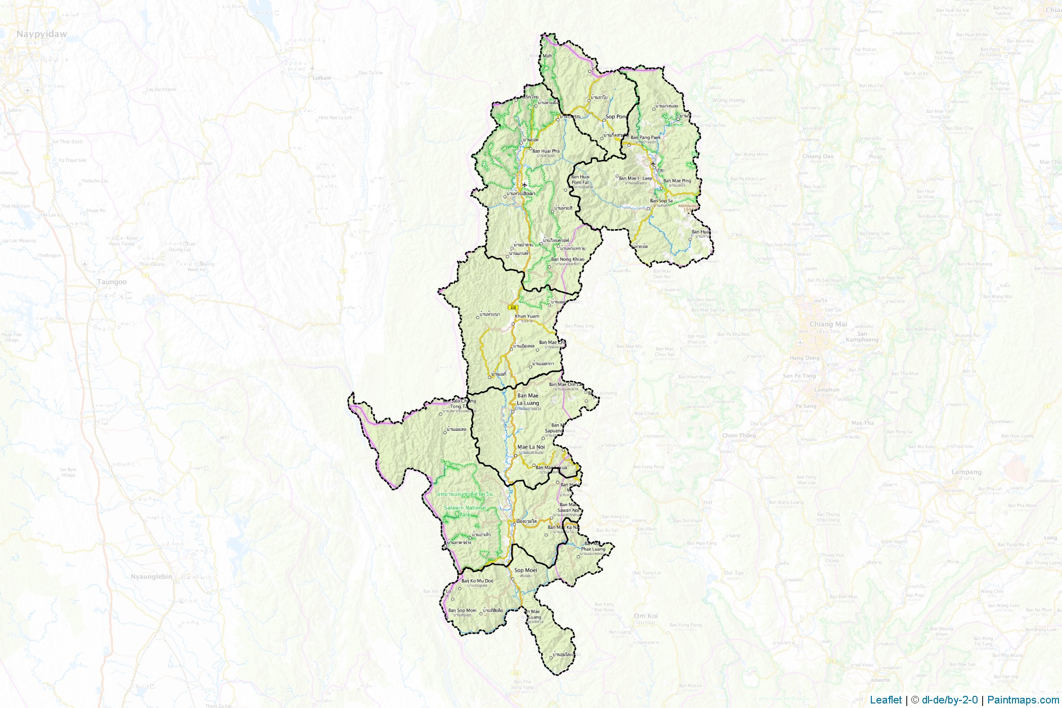 Make printable Mae Hong Son maps with border masking (cropping) using ...