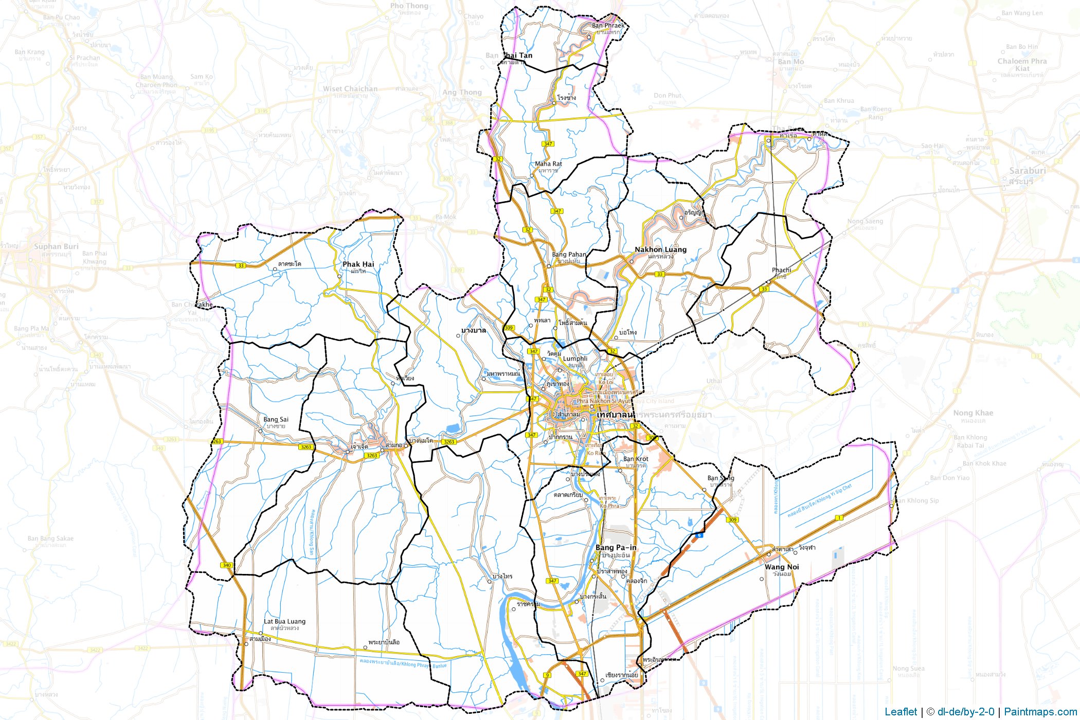 Muestras de recorte de mapas Phra Nakhon Si Ayutthaya (Tailandia)-1