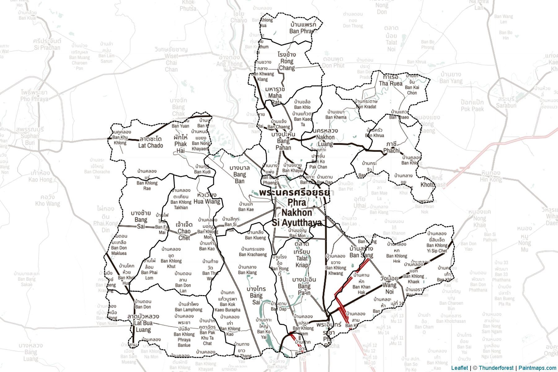 Muestras de recorte de mapas Phra Nakhon Si Ayutthaya (Tailandia)-2