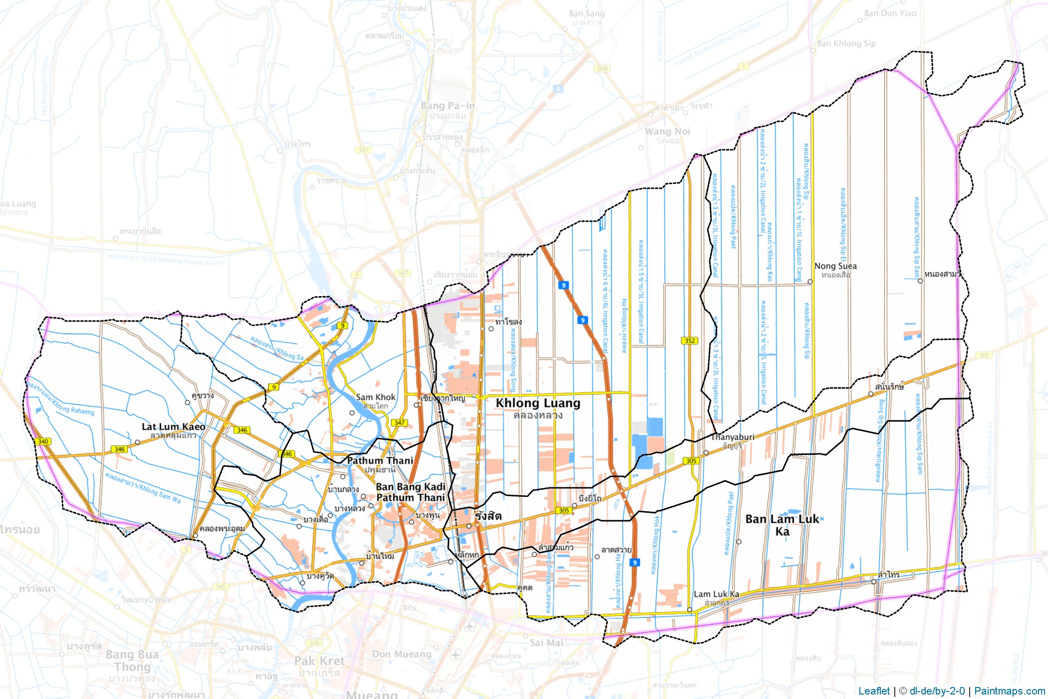 Muestras de recorte de mapas Pathum Thani (Tailandia)-1