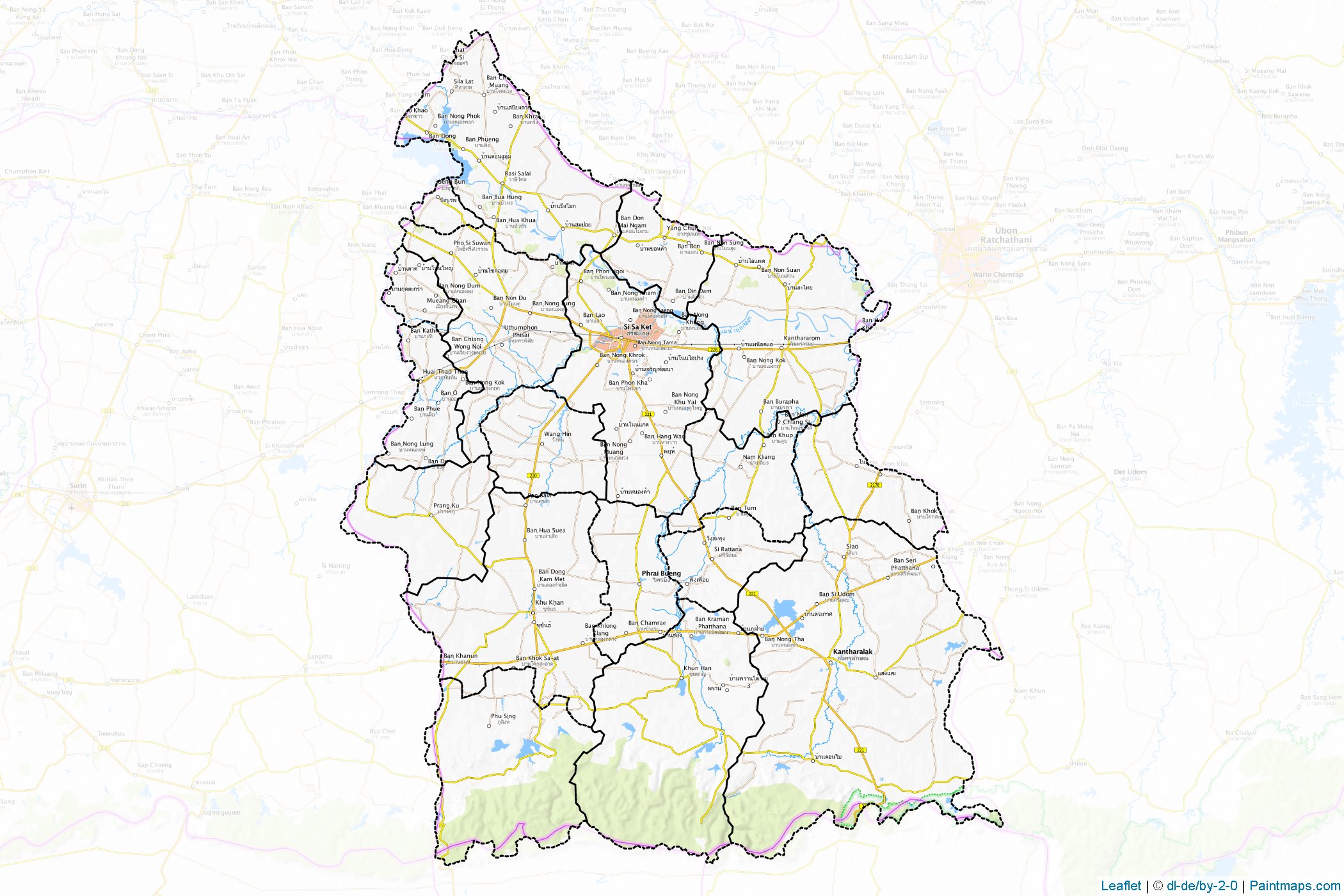 Muestras de recorte de mapas Sisaket (Tailandia)-1