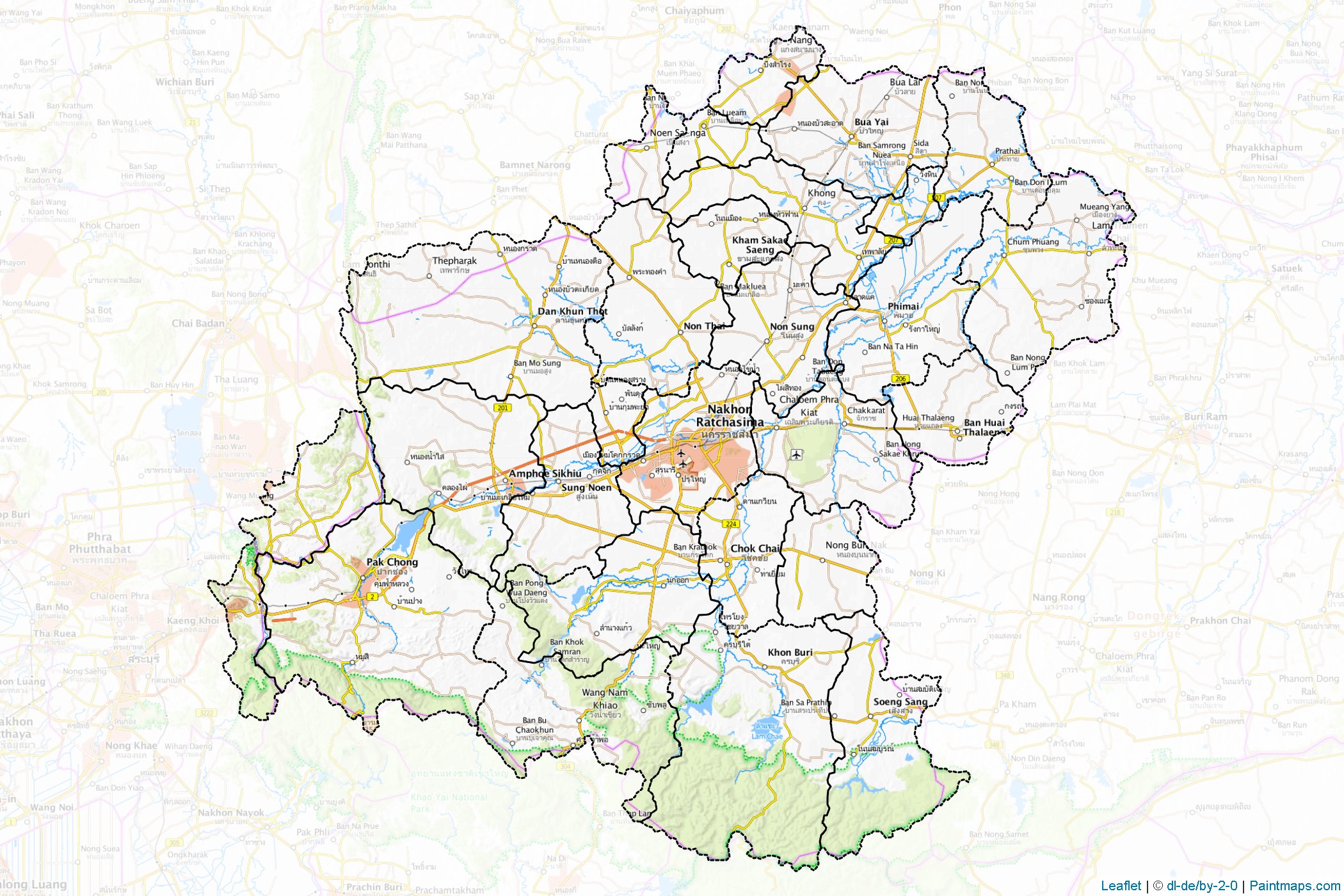 Muestras de recorte de mapas Nakhon Ratchasima (Tailandia)-1