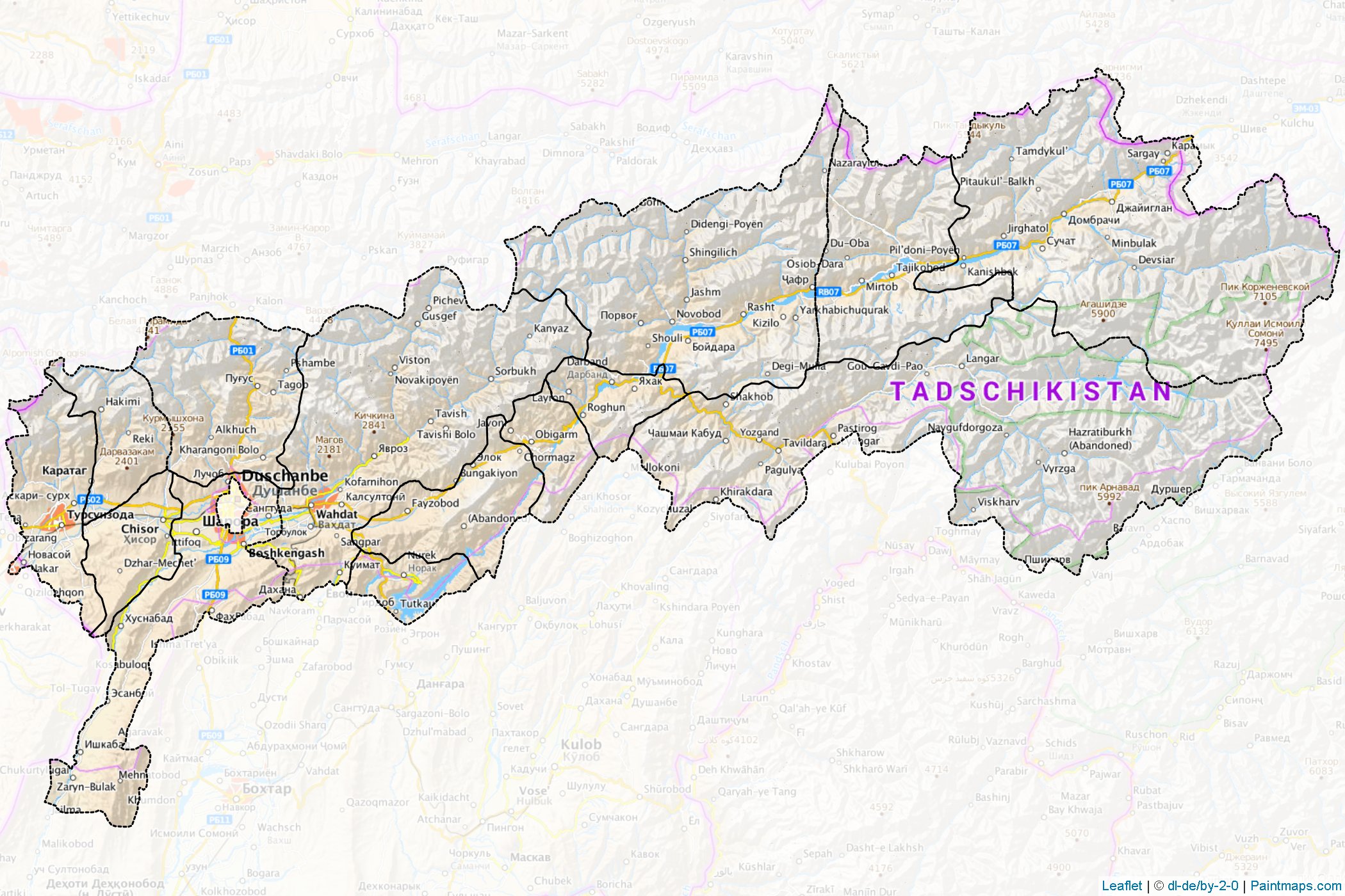 Muestras de recorte de mapas Tadzhikistan Territories (Tayikistán)-1