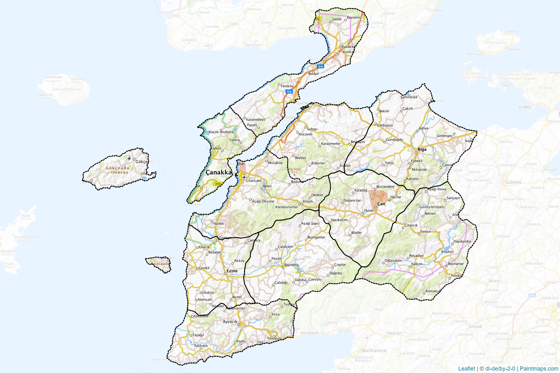 Muestras de recorte de mapas Canakkale (Turquía)-1