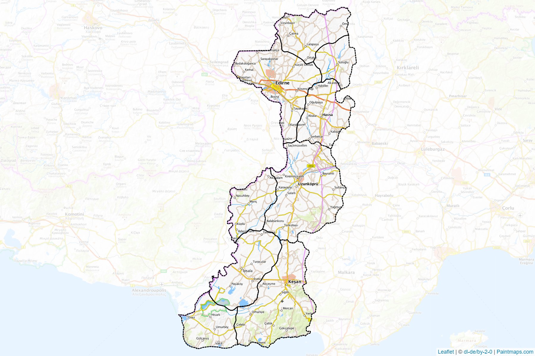 Muestras de recorte de mapas Edirne (Turquía)-1