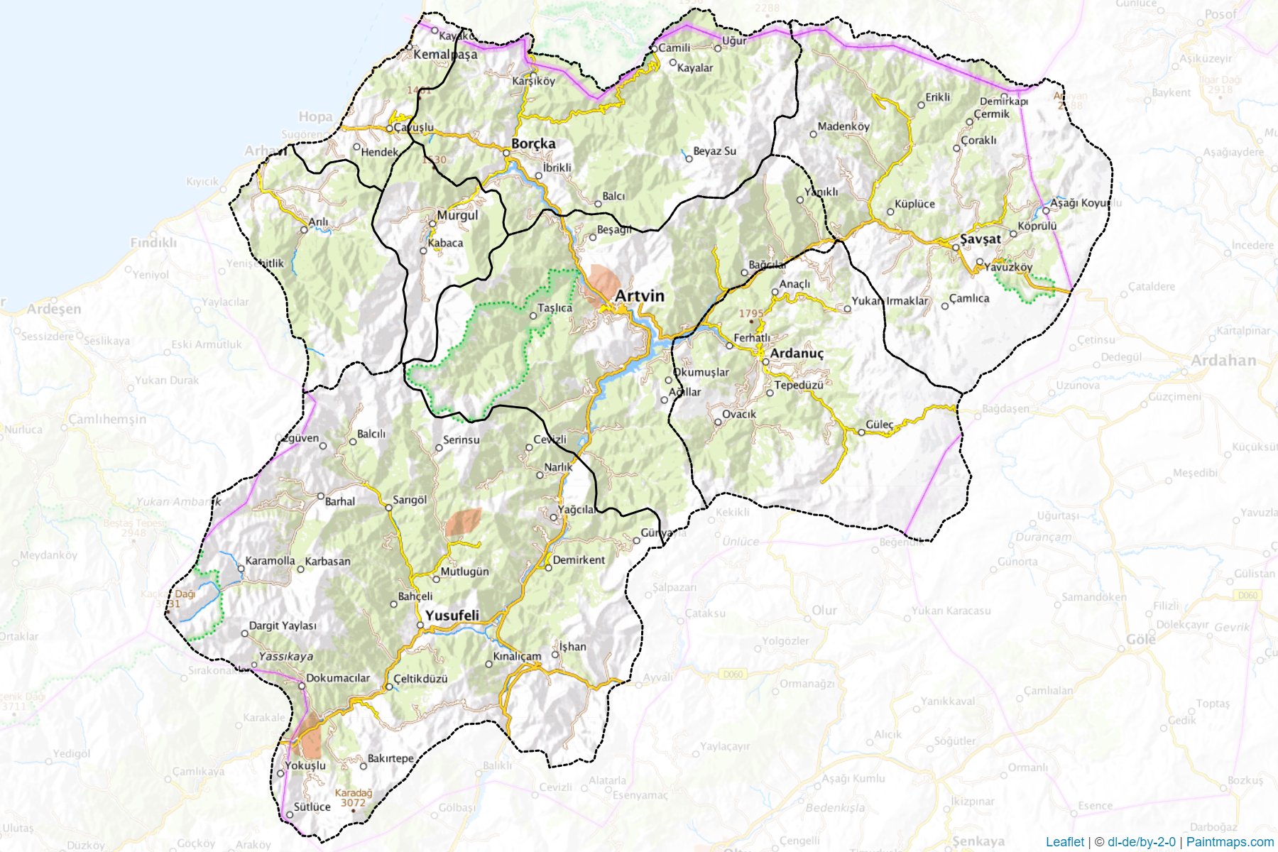 Muestras de recorte de mapas Artvin (Turquía)-1