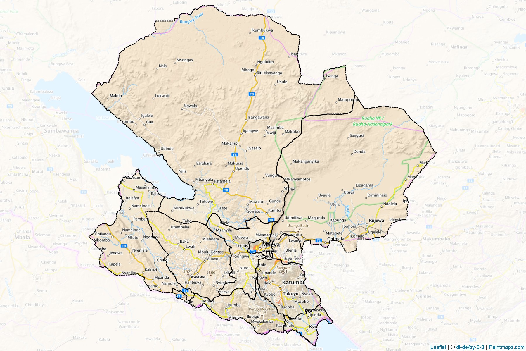 Mbeya Bölgesi (Tanzanya) Haritası Örnekleri-1