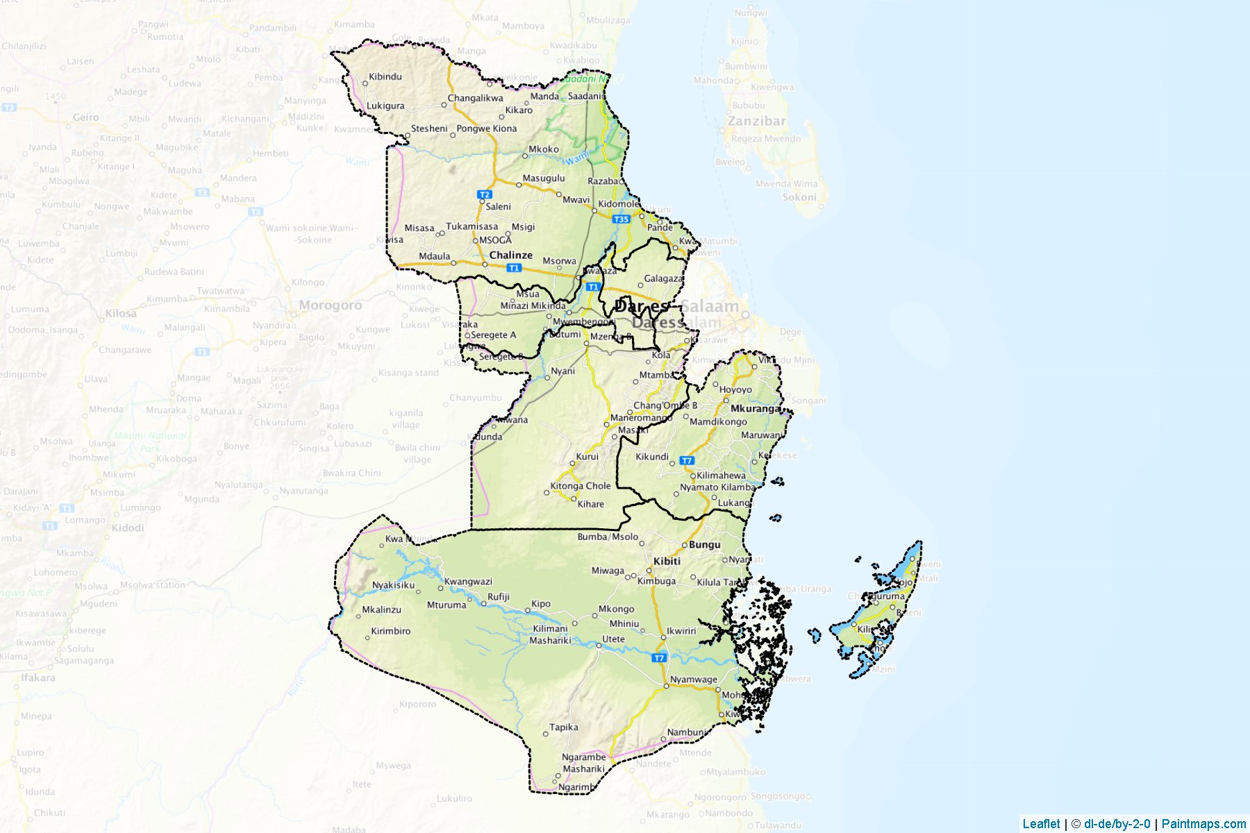 Muestras de recorte de mapas Pwani (Tanzania)-1