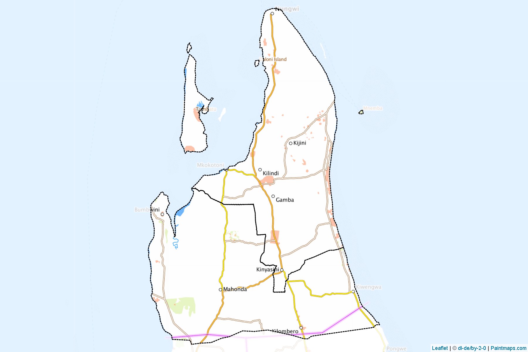 Muestras de recorte de mapas Kaskazini-Unguja (Tanzania)-1