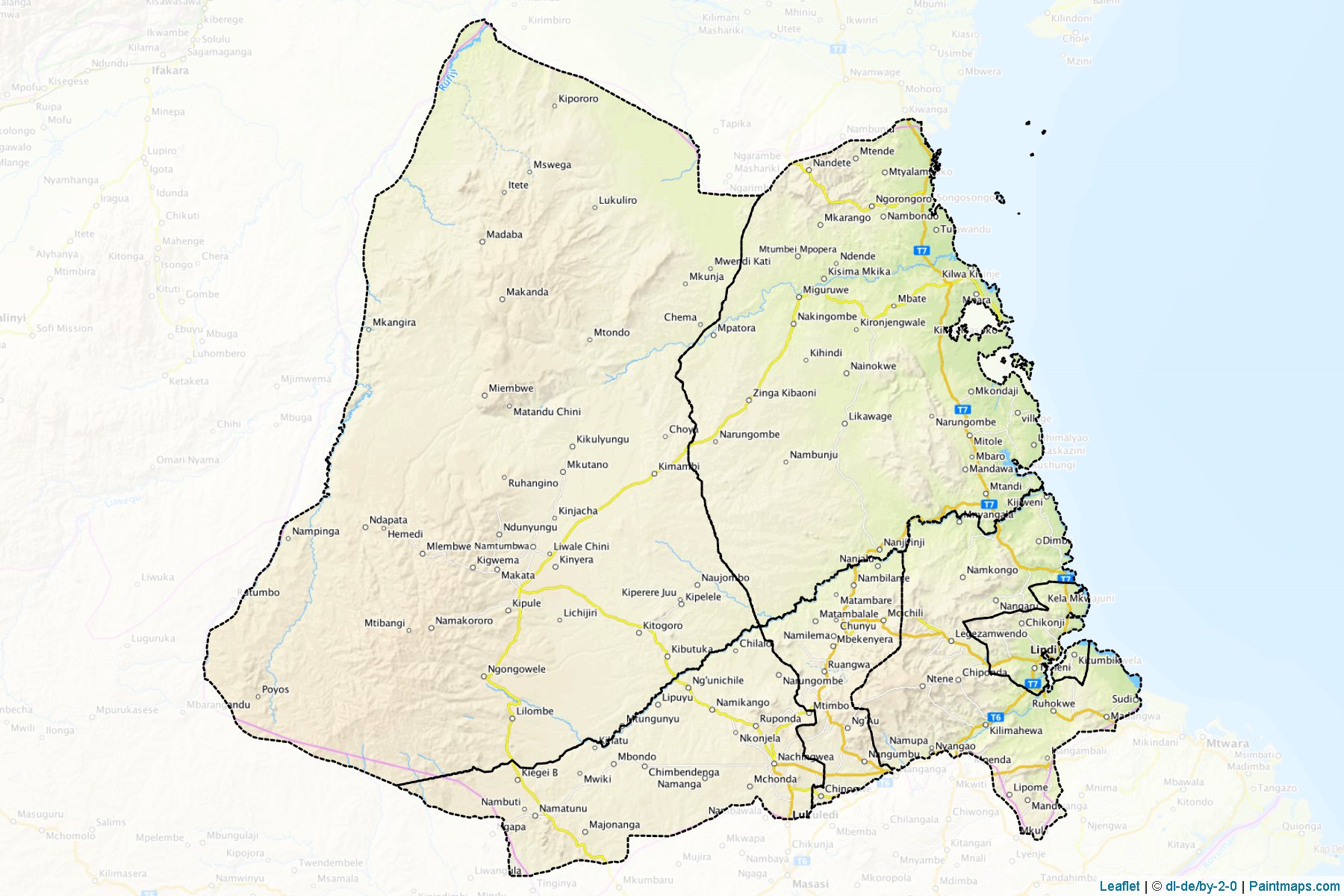 Lindi Region (Tanzanya) Haritası Örnekleri-1