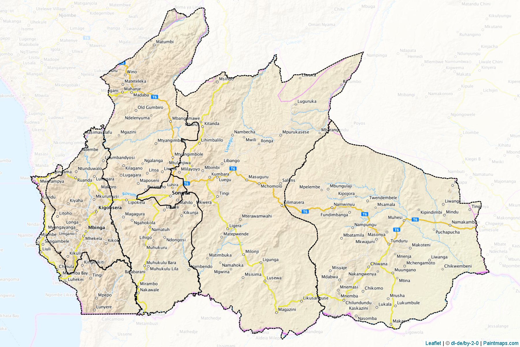 Ruvuma Region (Tanzanya) Haritası Örnekleri-1