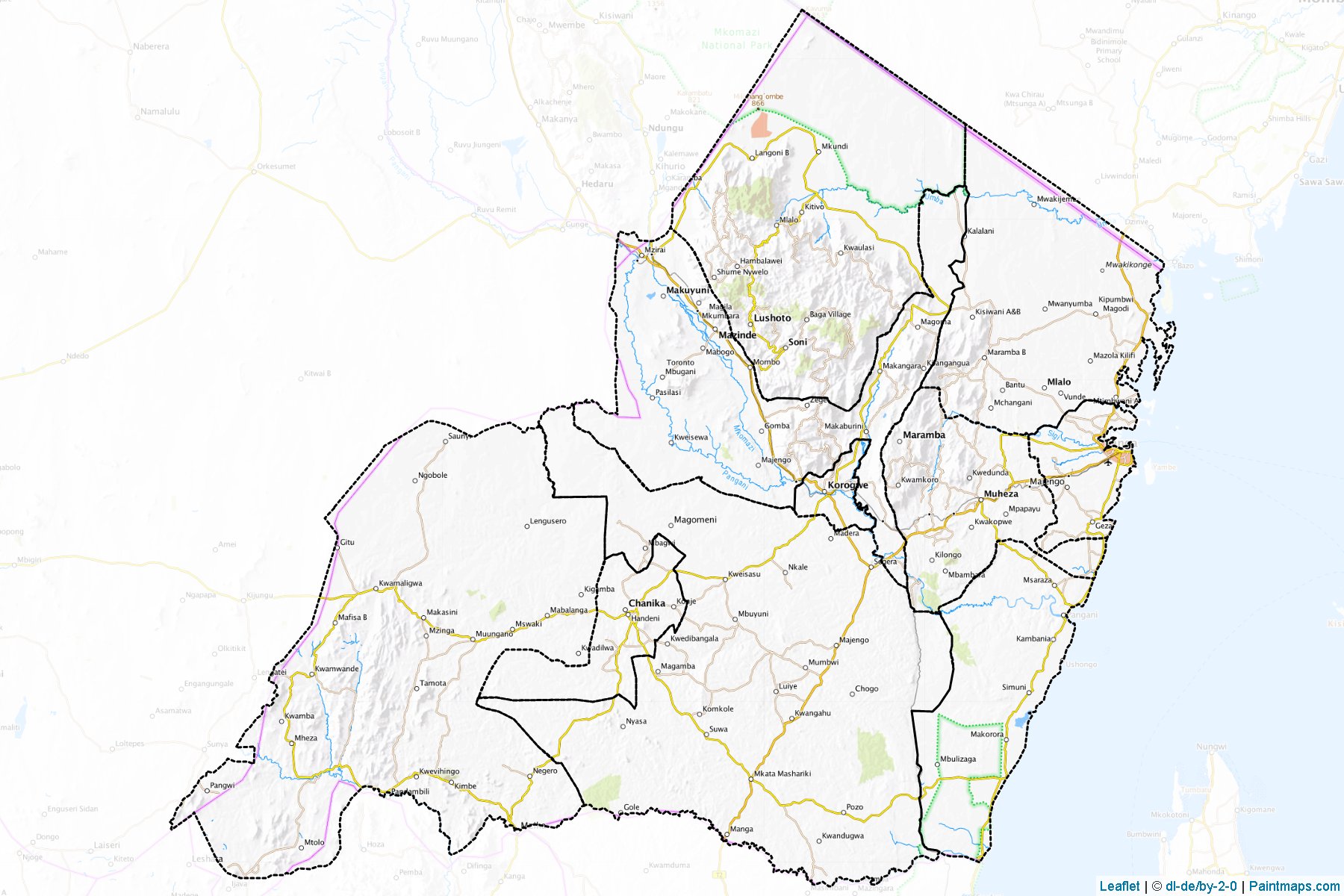 Border cropping samples for Tanga map.