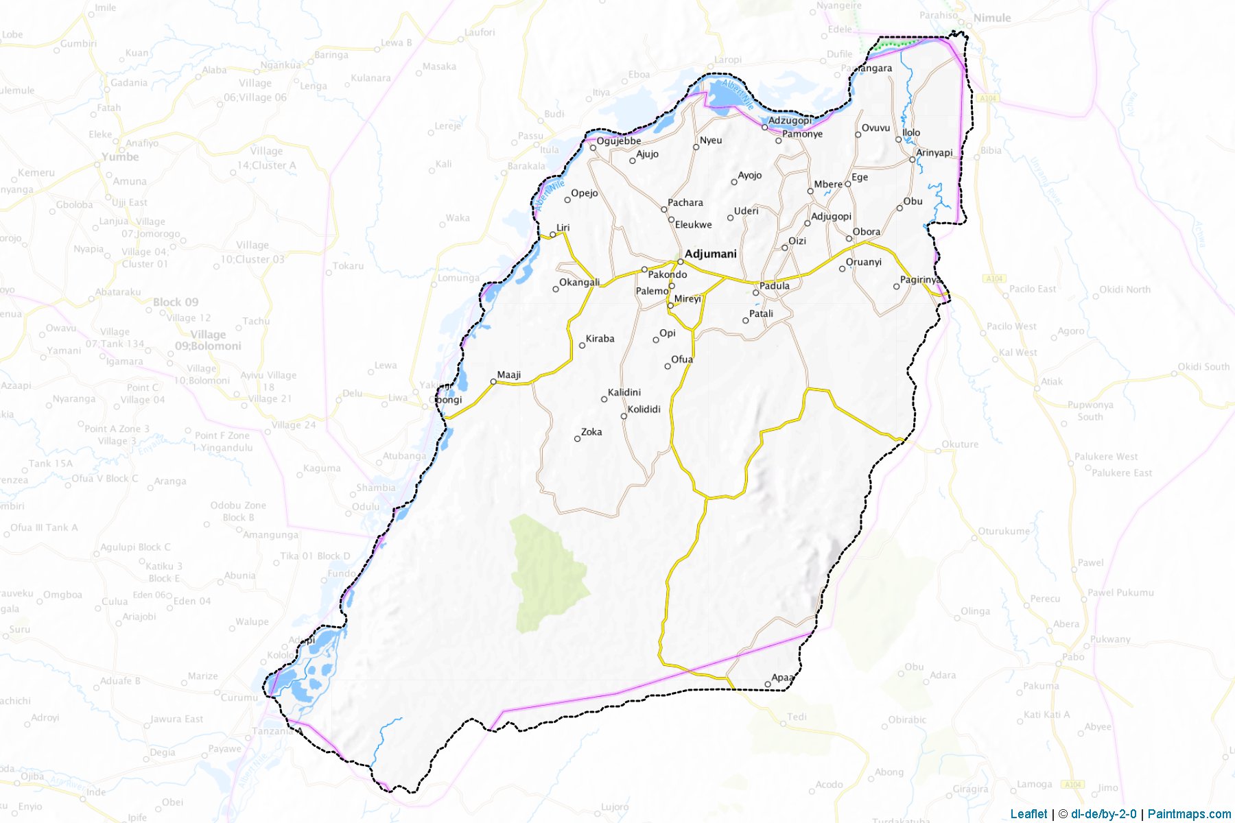 Muestras de recorte de mapas Adjumani (Uganda)-1