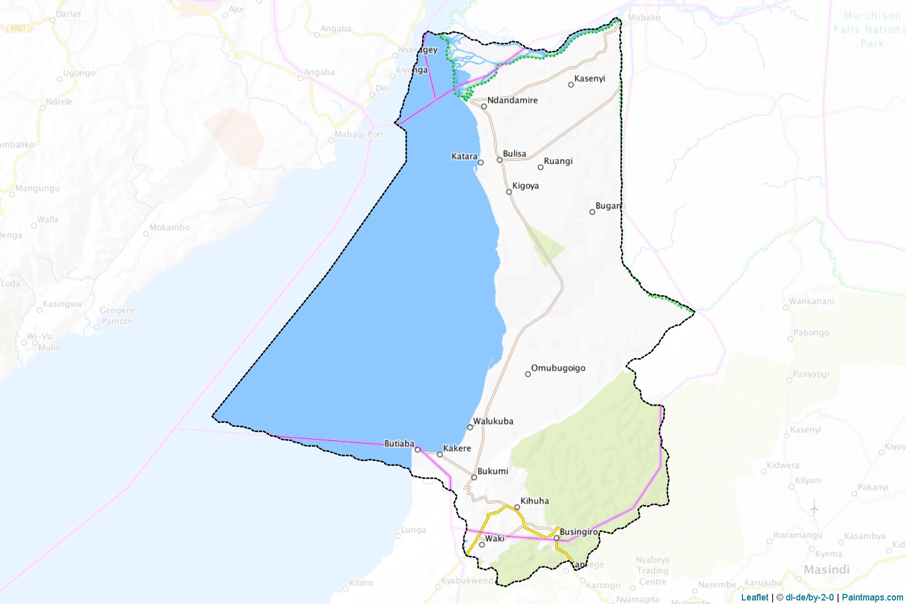 Sample maps of Masindi generated with map cropping (masking) tool.