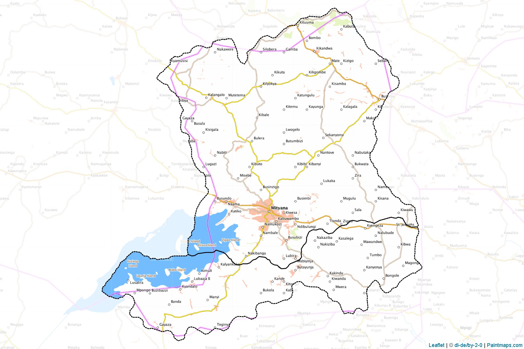 Sample maps of Mityana generated with map cropping (masking) tool.