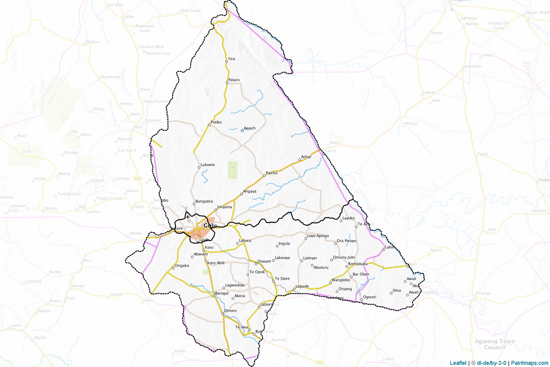 Sample maps of Gulu generated with map cropping (masking) tool.