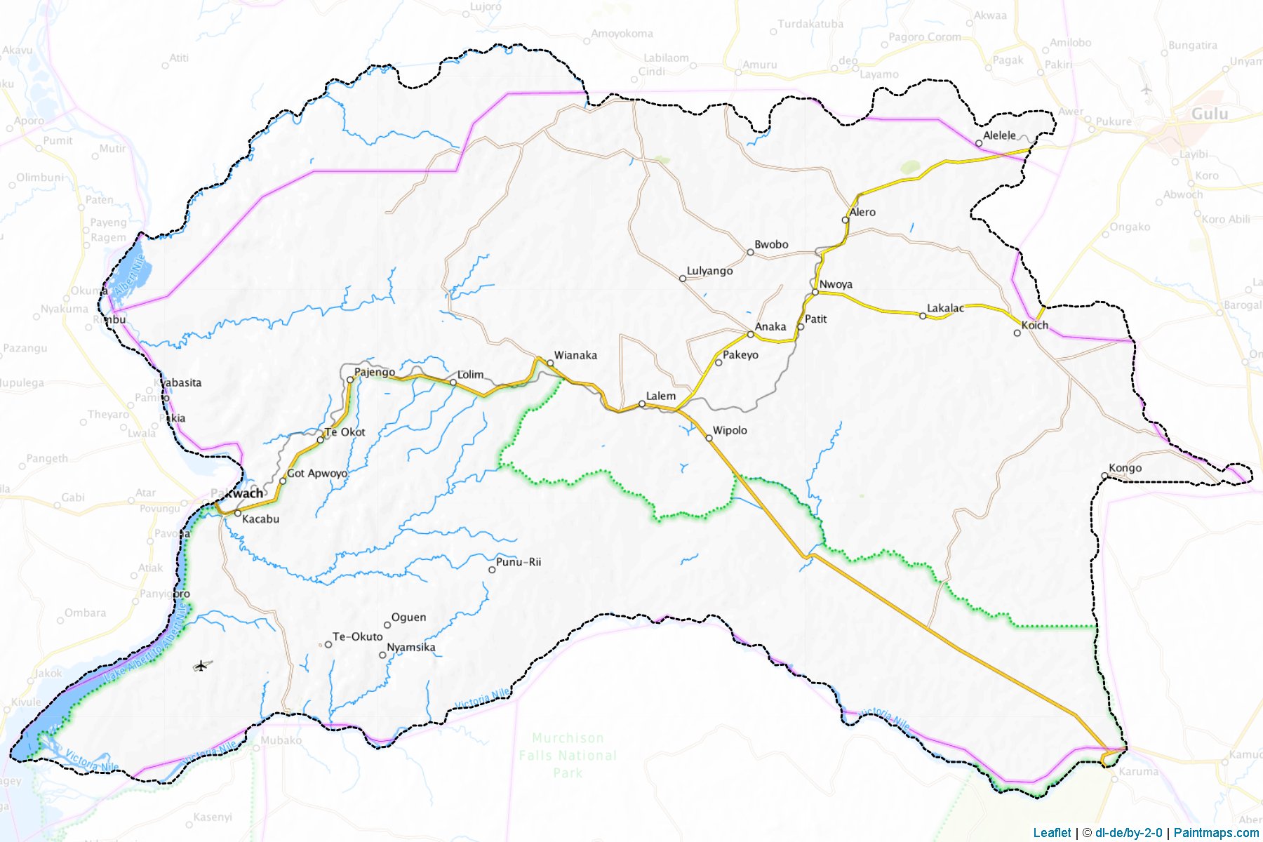 Border cropping samples for Gulu map.