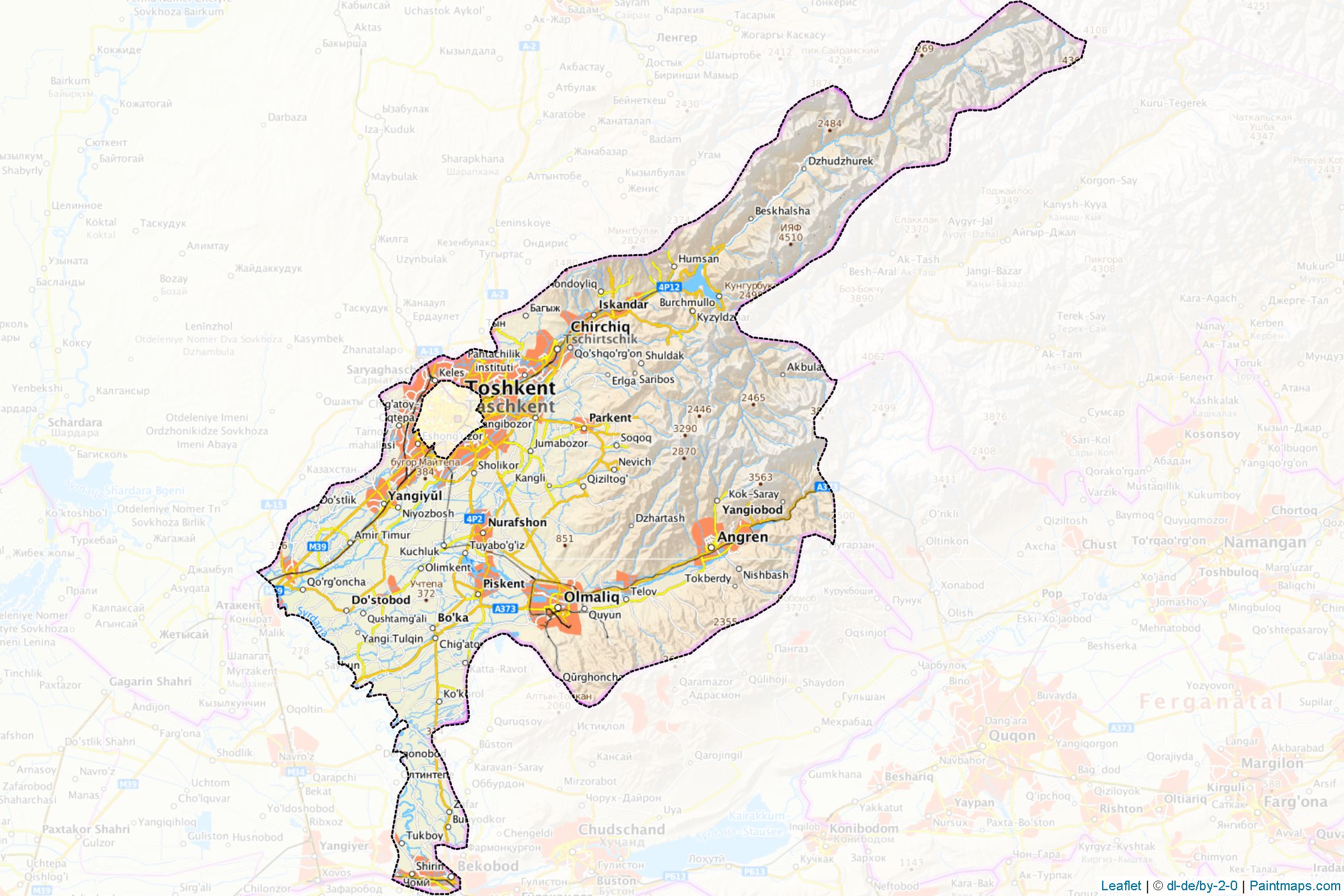 Muestras de recorte de mapas Tashkent (Uzbekistán)-1