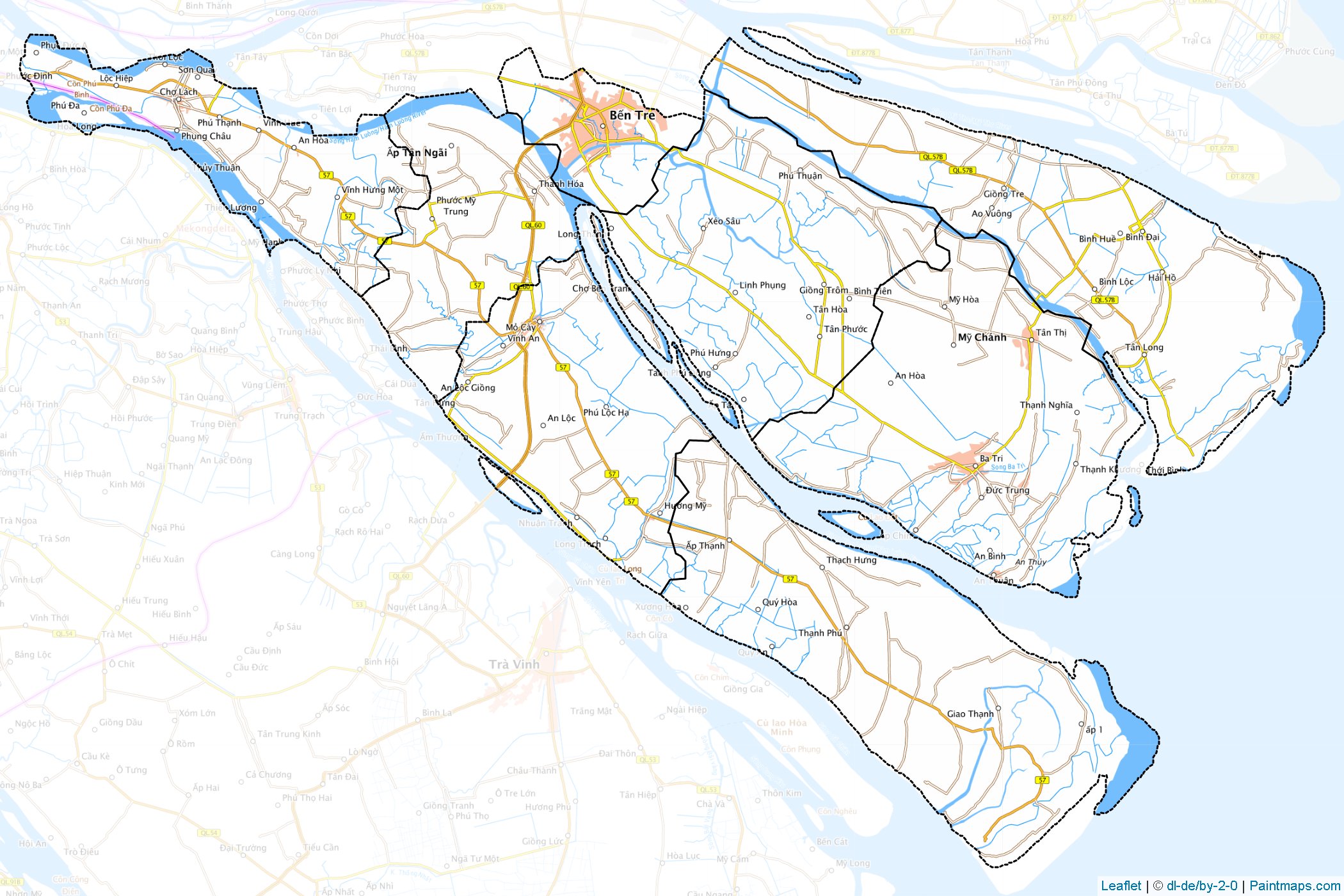 Muestras de recorte de mapas Bến Tre (Vietnam)-1