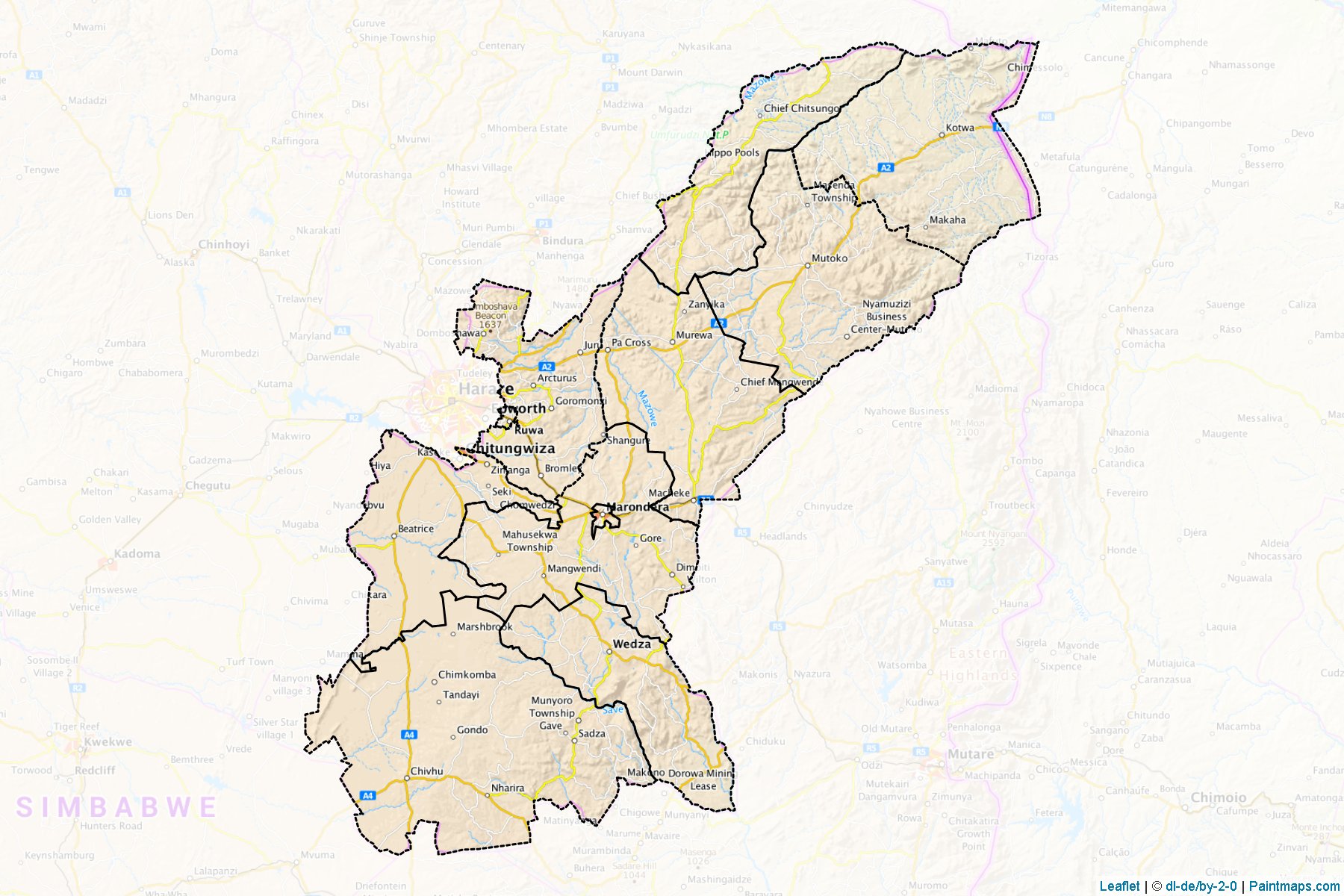 Muestras de recorte de mapas Mashonaland East (Zimbabue)-1