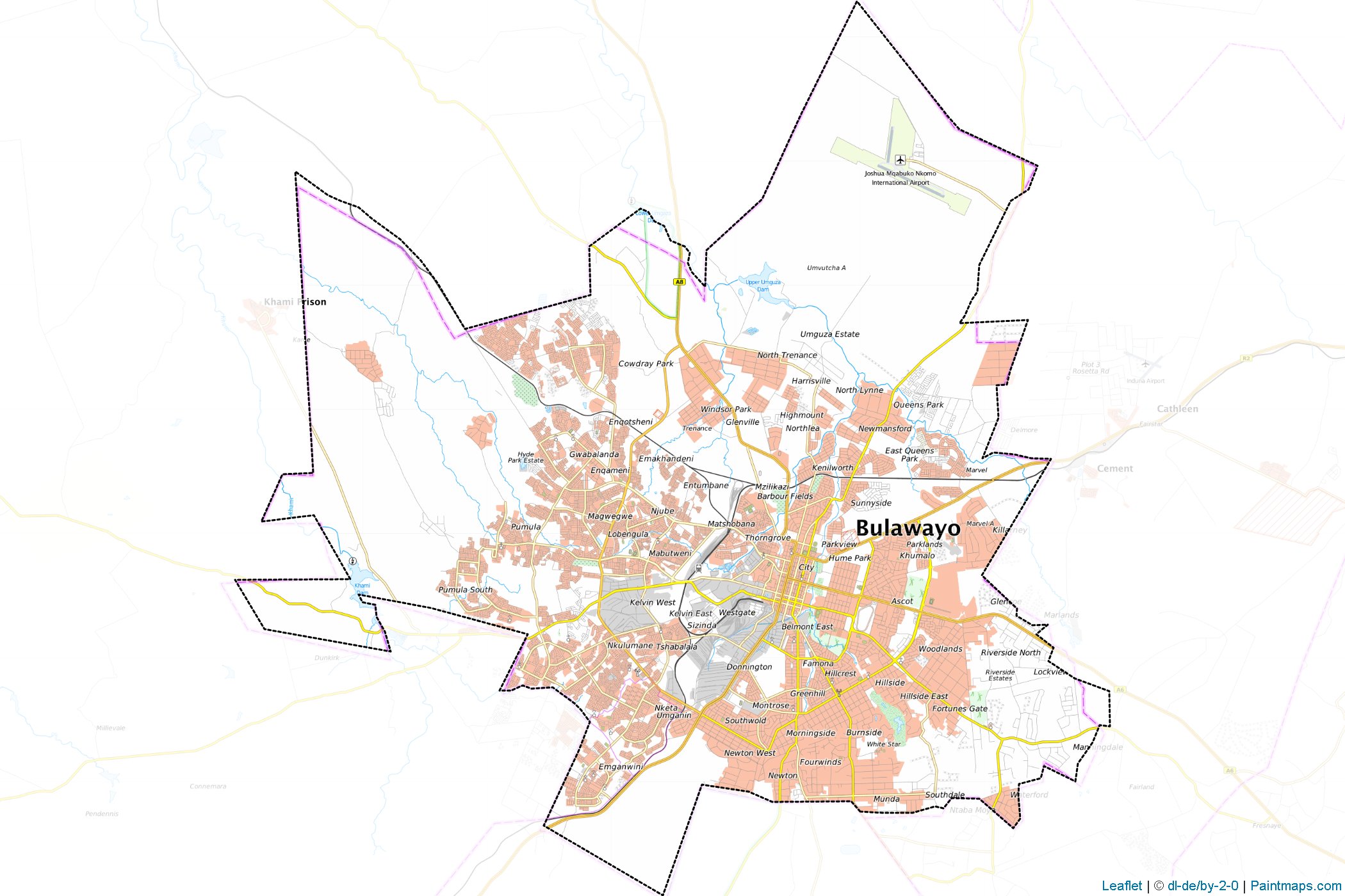 Sample maps of Bulawayo generated with map cropping (masking) tool.