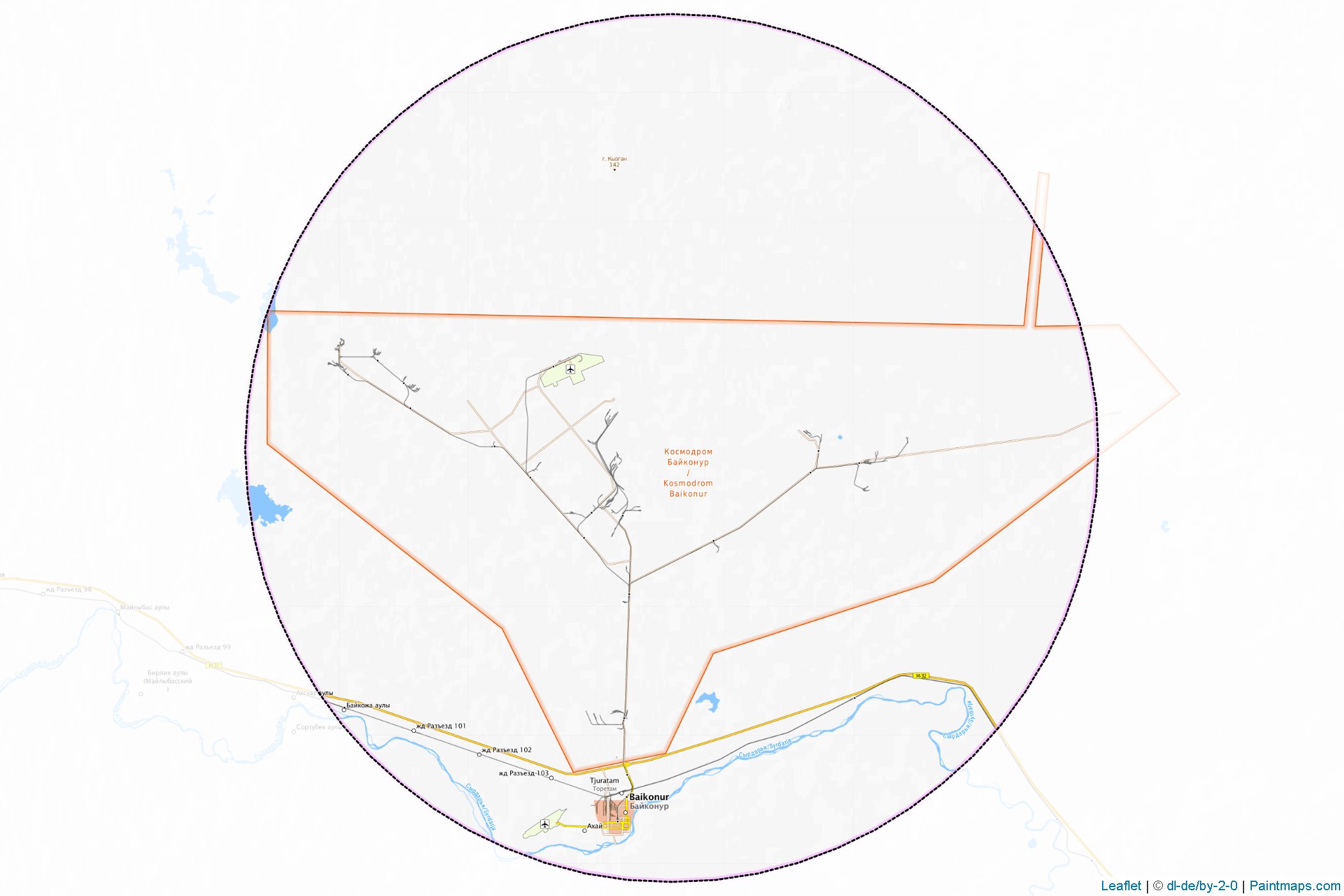 Muestras de recorte de mapas Baykonur lease in Qyzylorda (Kazakhstan)-1