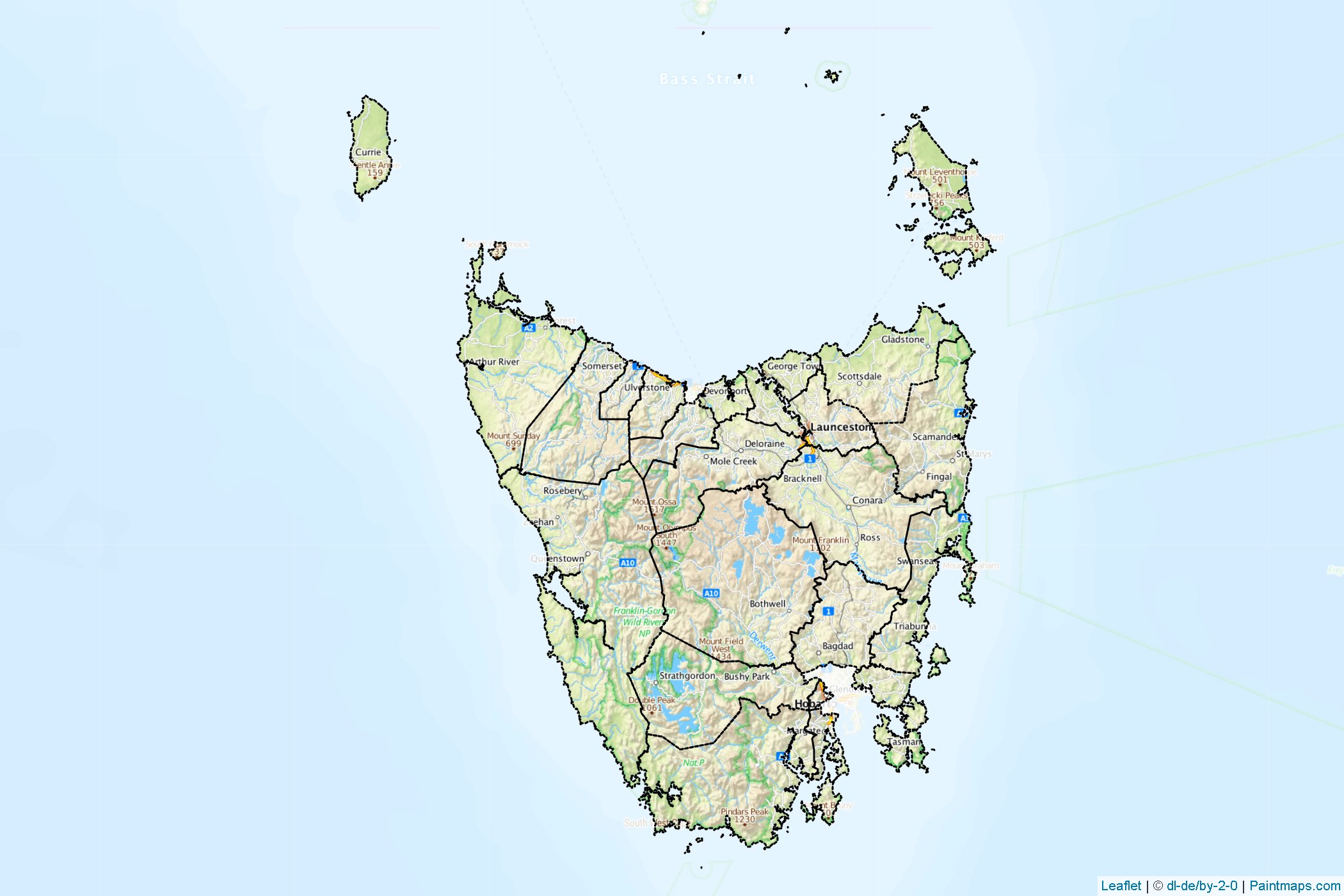 Muestras de recorte de mapas Tasmania (Australia)-1