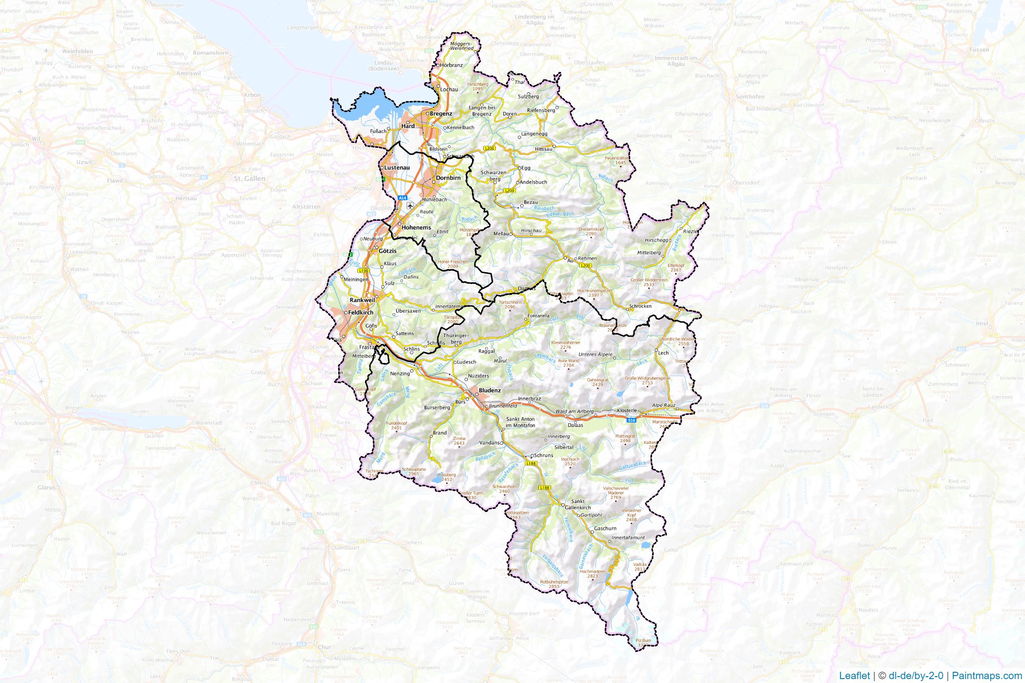 Muestras de recorte de mapas Vorarlberg (Austria)-1