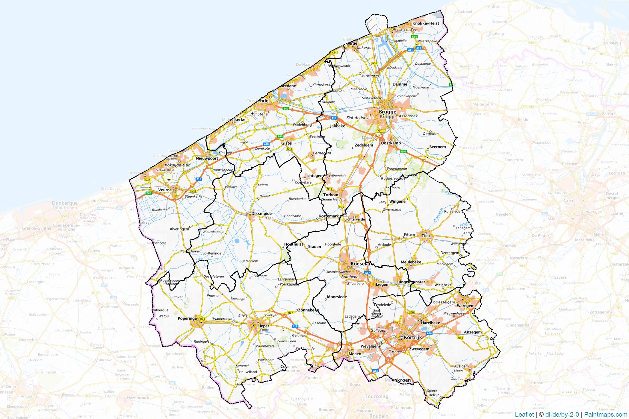 Muestras de recorte de mapas West-Vlaanderen (Flemish Region)-1