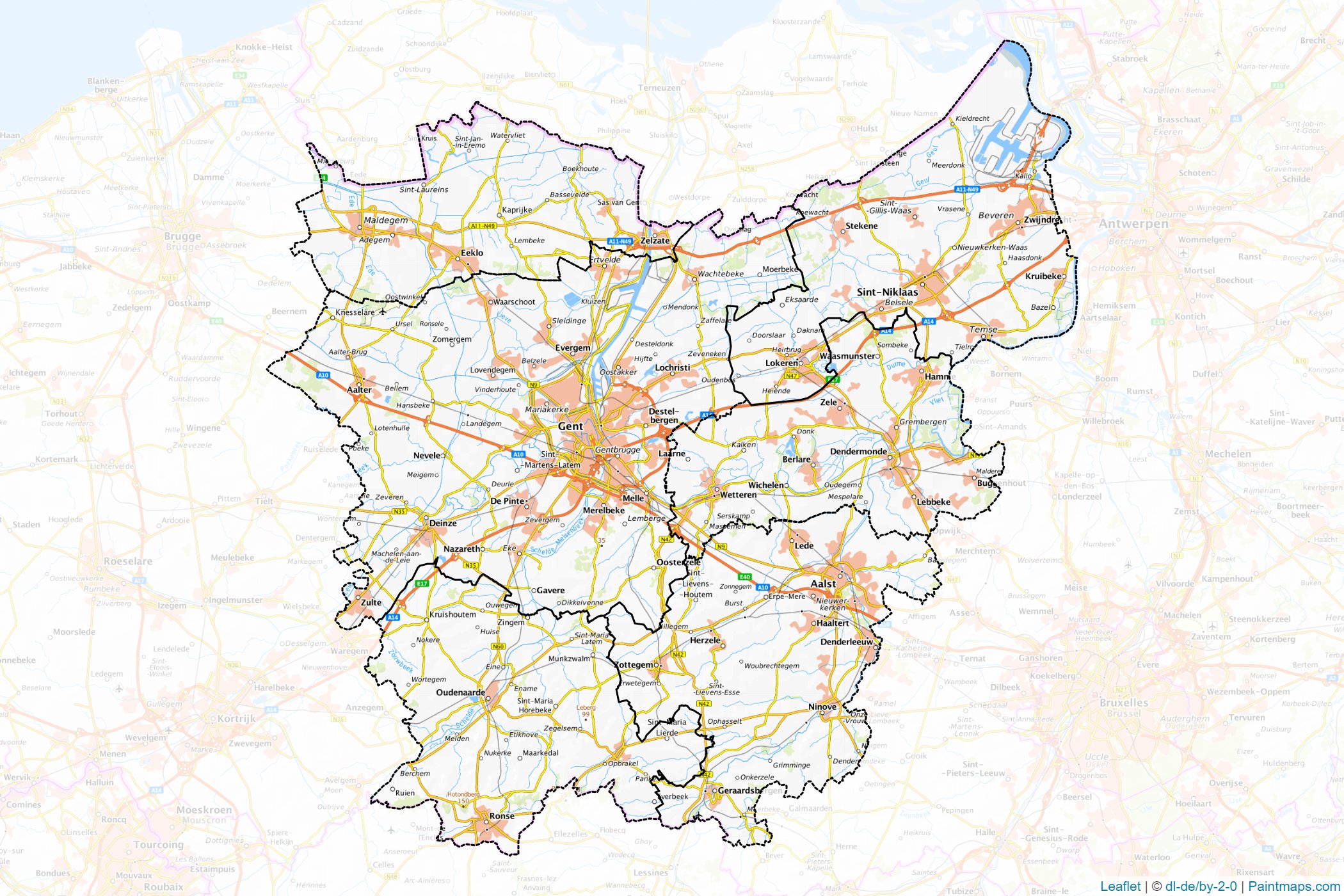 Muestras de recorte de mapas Oost-Vlaanderen (Flemish Region)-1