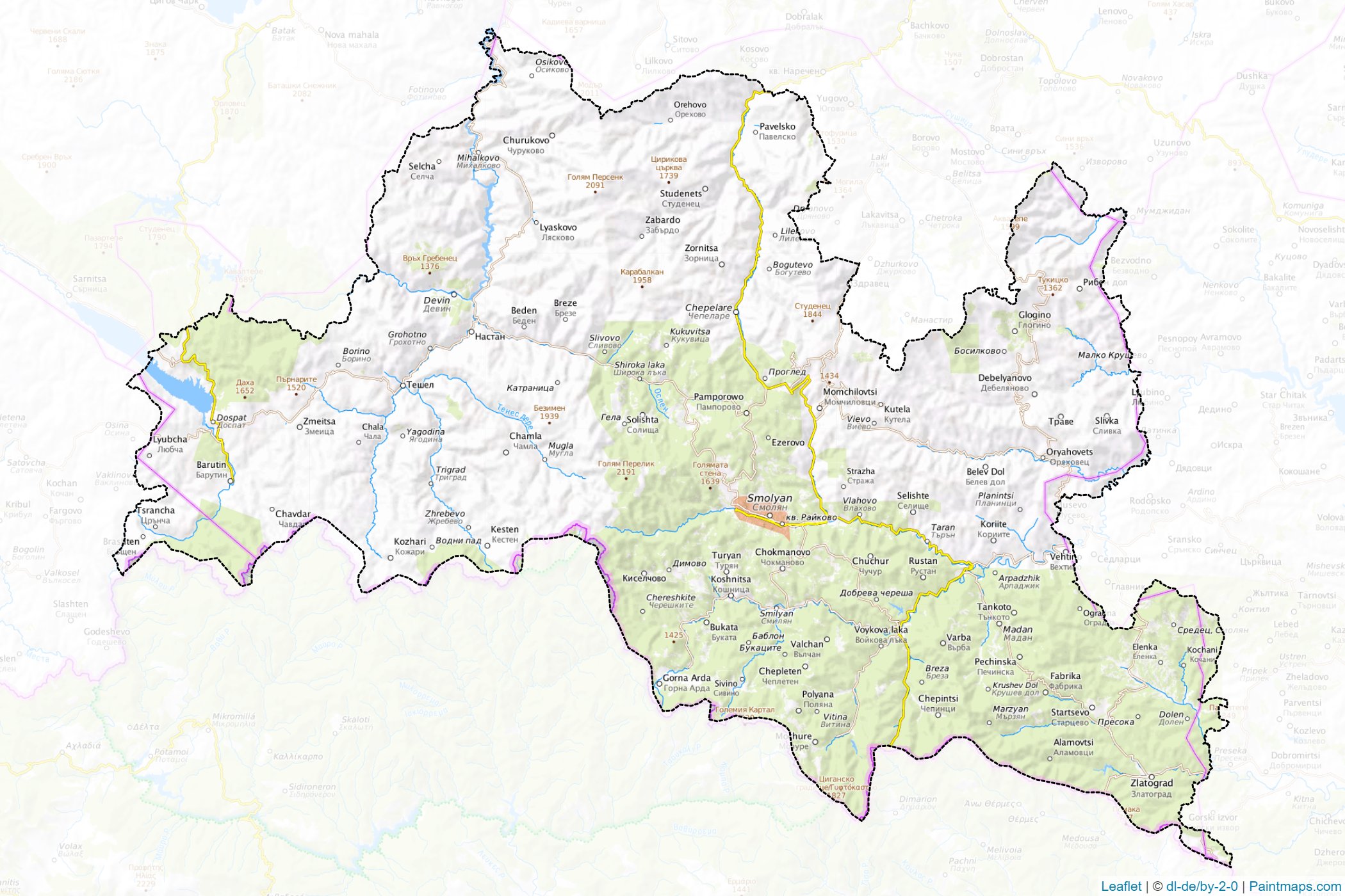 Muestras de recorte de mapas Smolyan (Bulgaria)-1