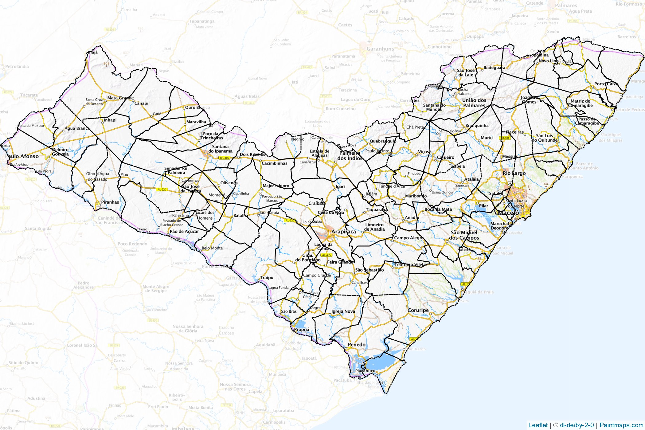 Muestras de recorte de mapas Alagoas (Northeast)-1