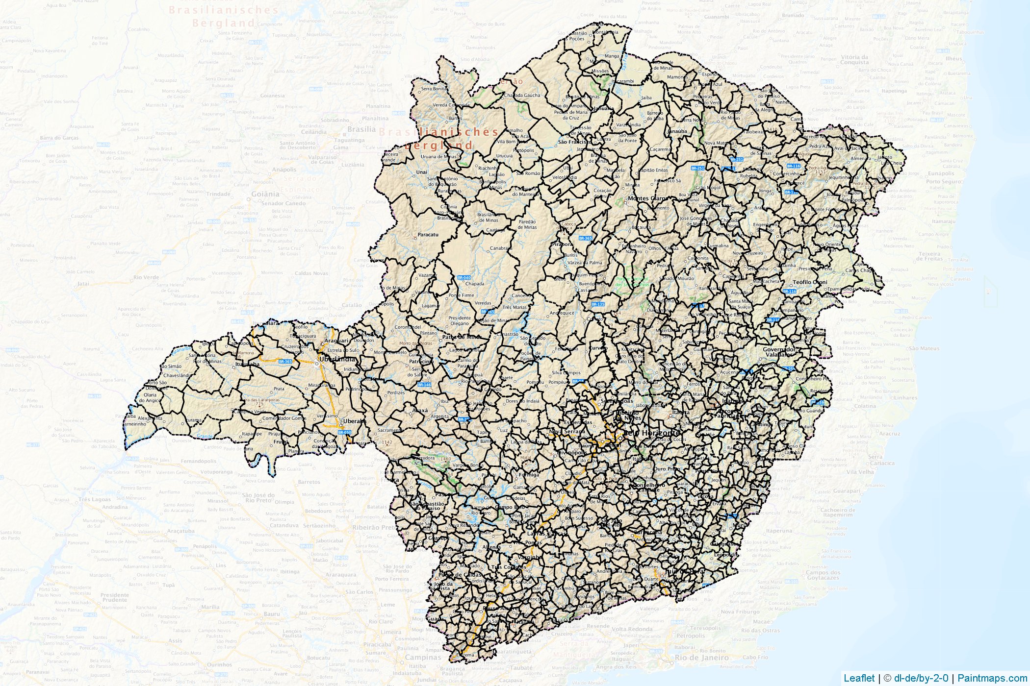 Minas Gerais (Güneydoğu bölgesi) Haritası Örnekleri-1