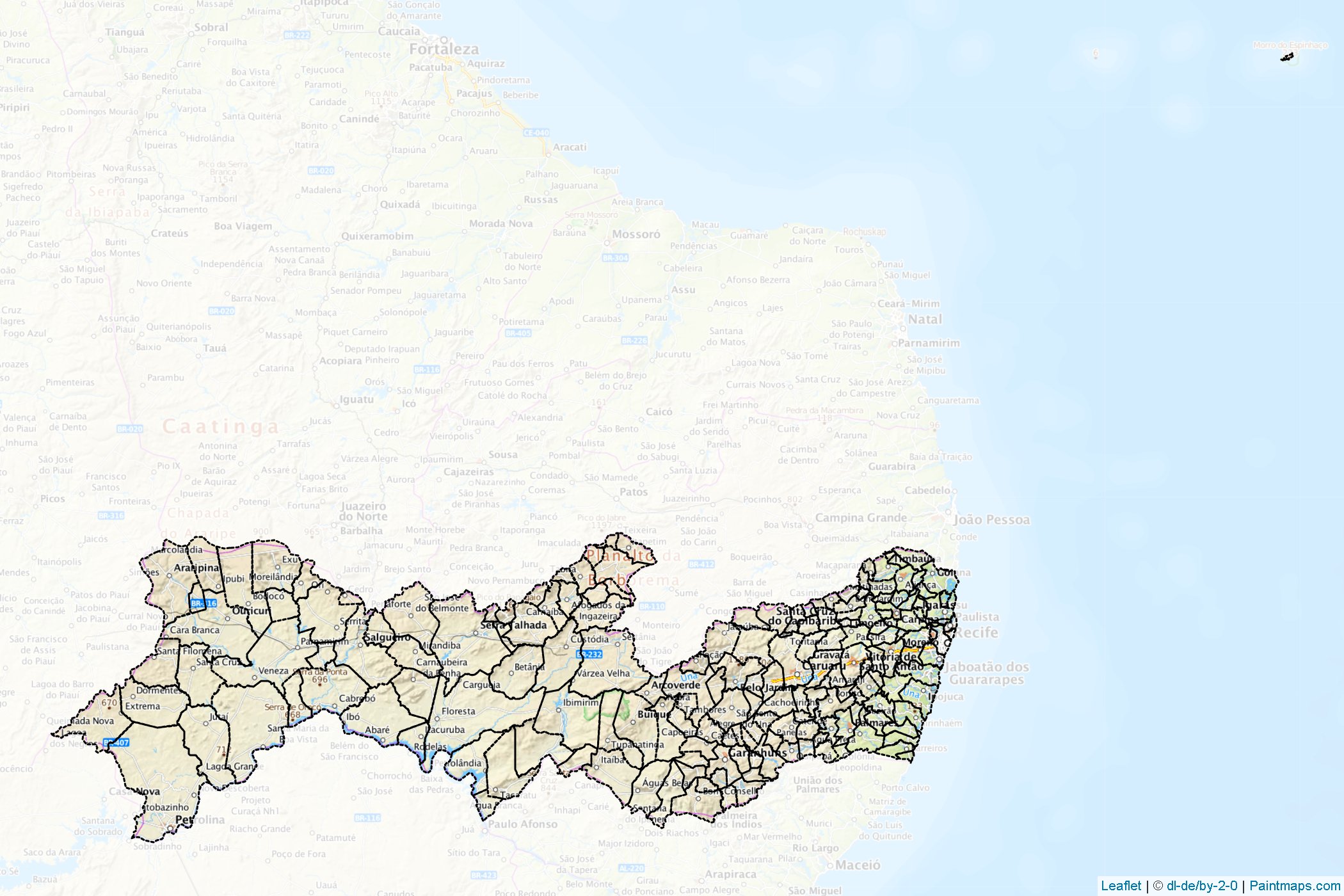 Muestras de recorte de mapas Pernambuco (Northeast)-1