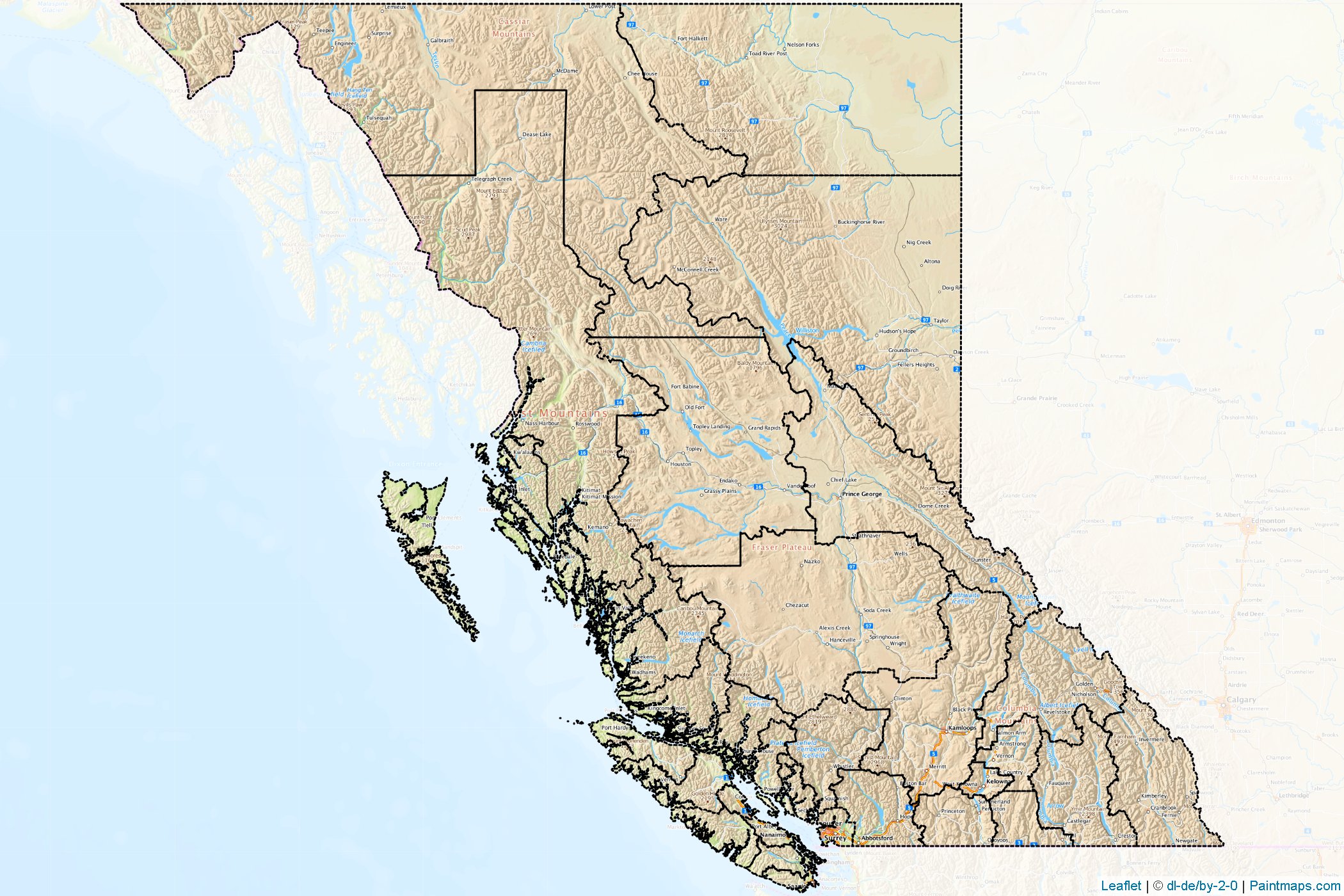 Muestras de recorte de mapas British Columbia (Canadá)-1