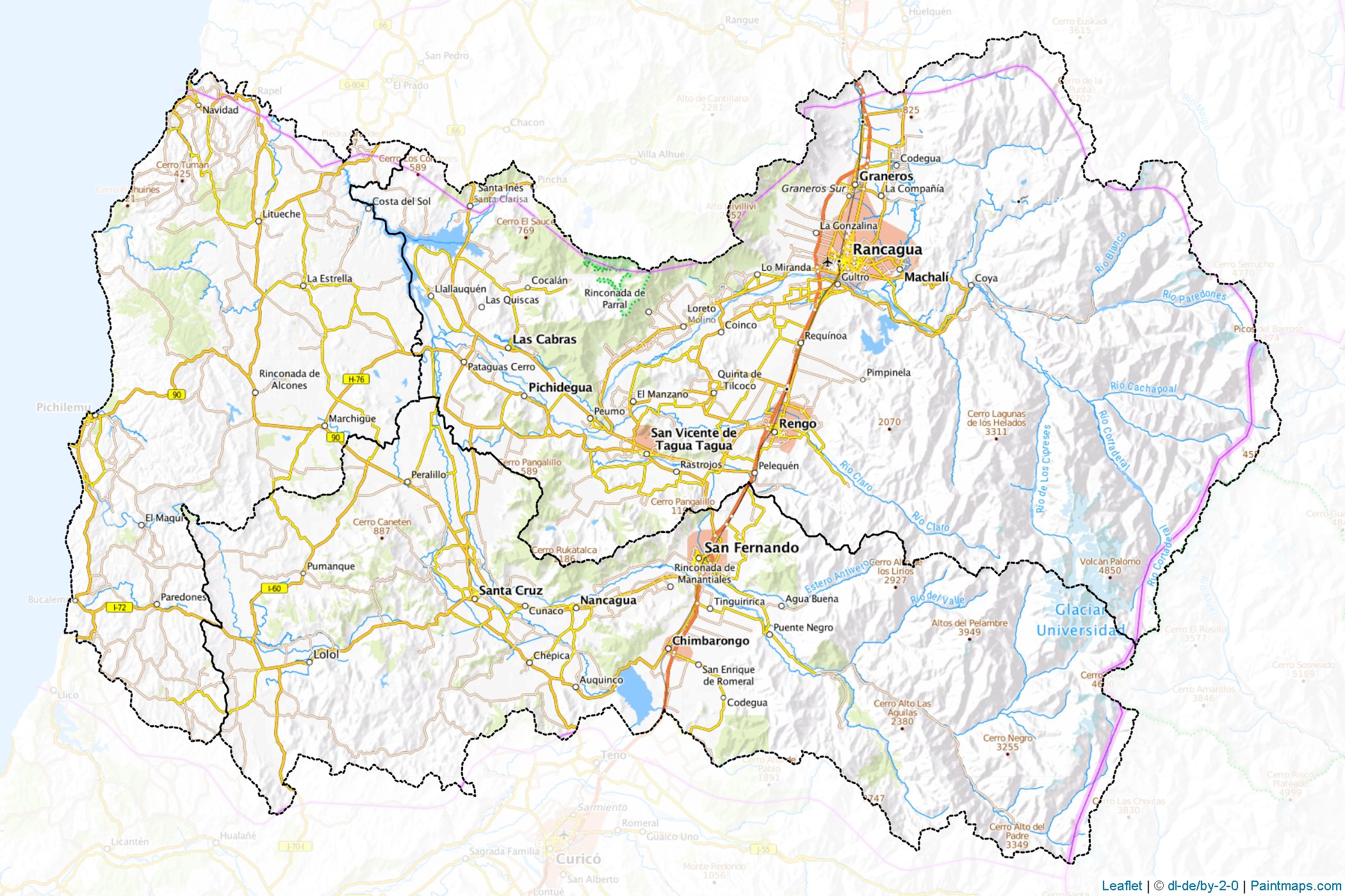 Muestras de recorte de mapas Del Libertador B Ohiggins (Chile)-1