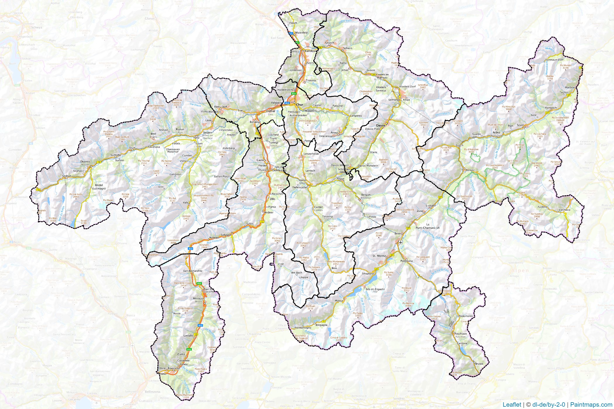 Graubünden (İsviçre) Haritası Örnekleri-1