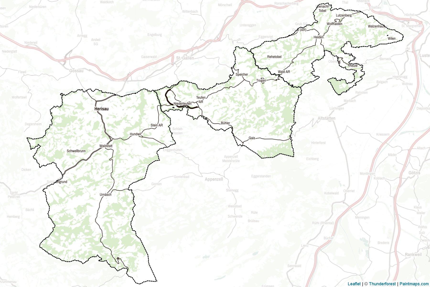 Muestras de recorte de mapas Appenzell Ausserrhoden (Suiza)-2