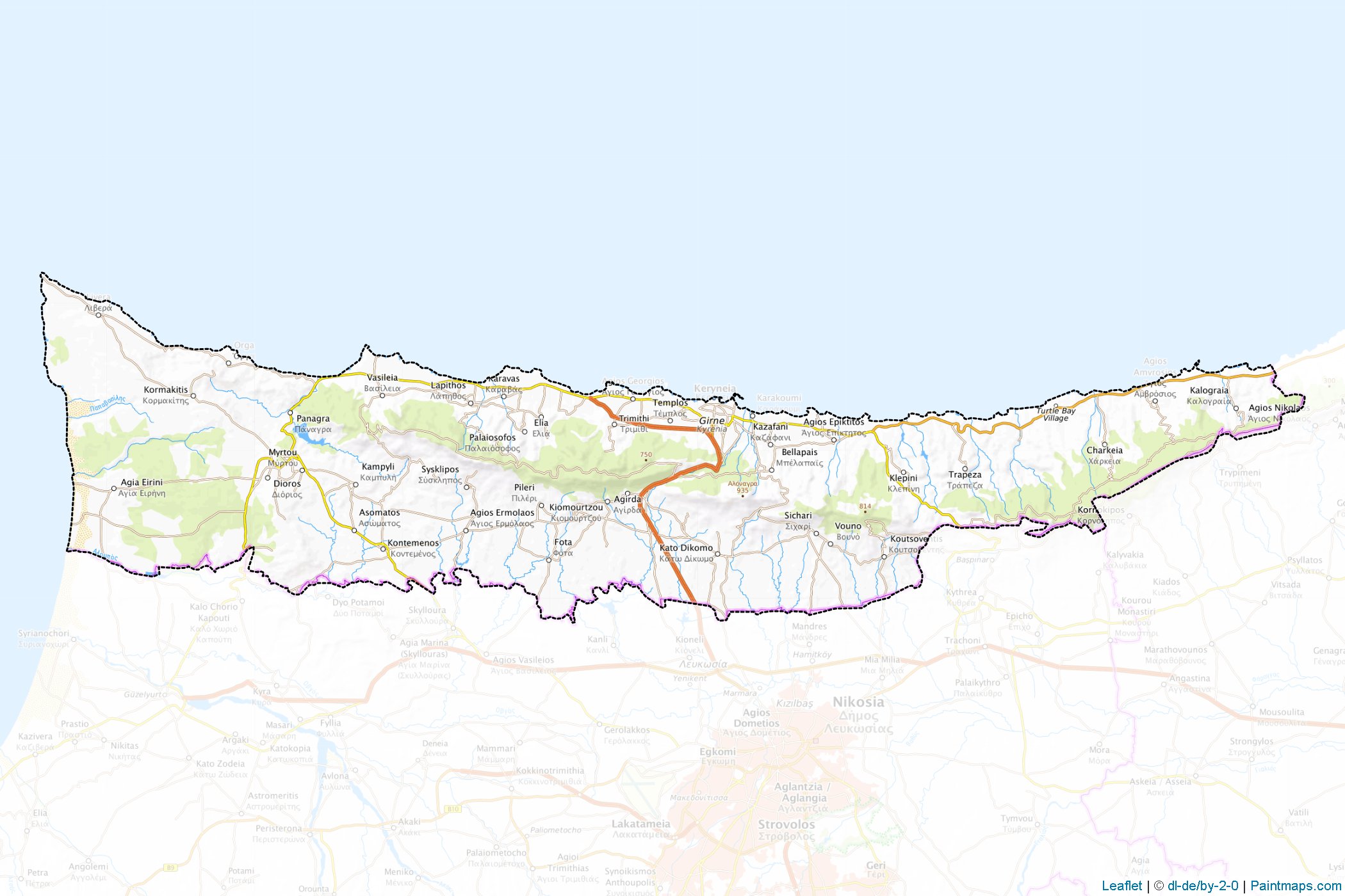 Sample maps of Kyrenia generated with map cropping (masking) tool.